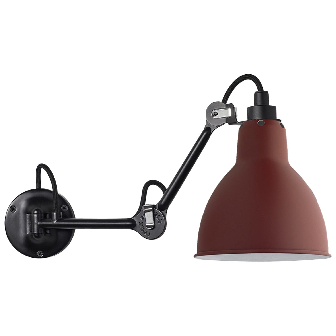 DCW Editions La Lampe Gras N°204 Lámpara de pared con brazo de acero negro y pantalla roja