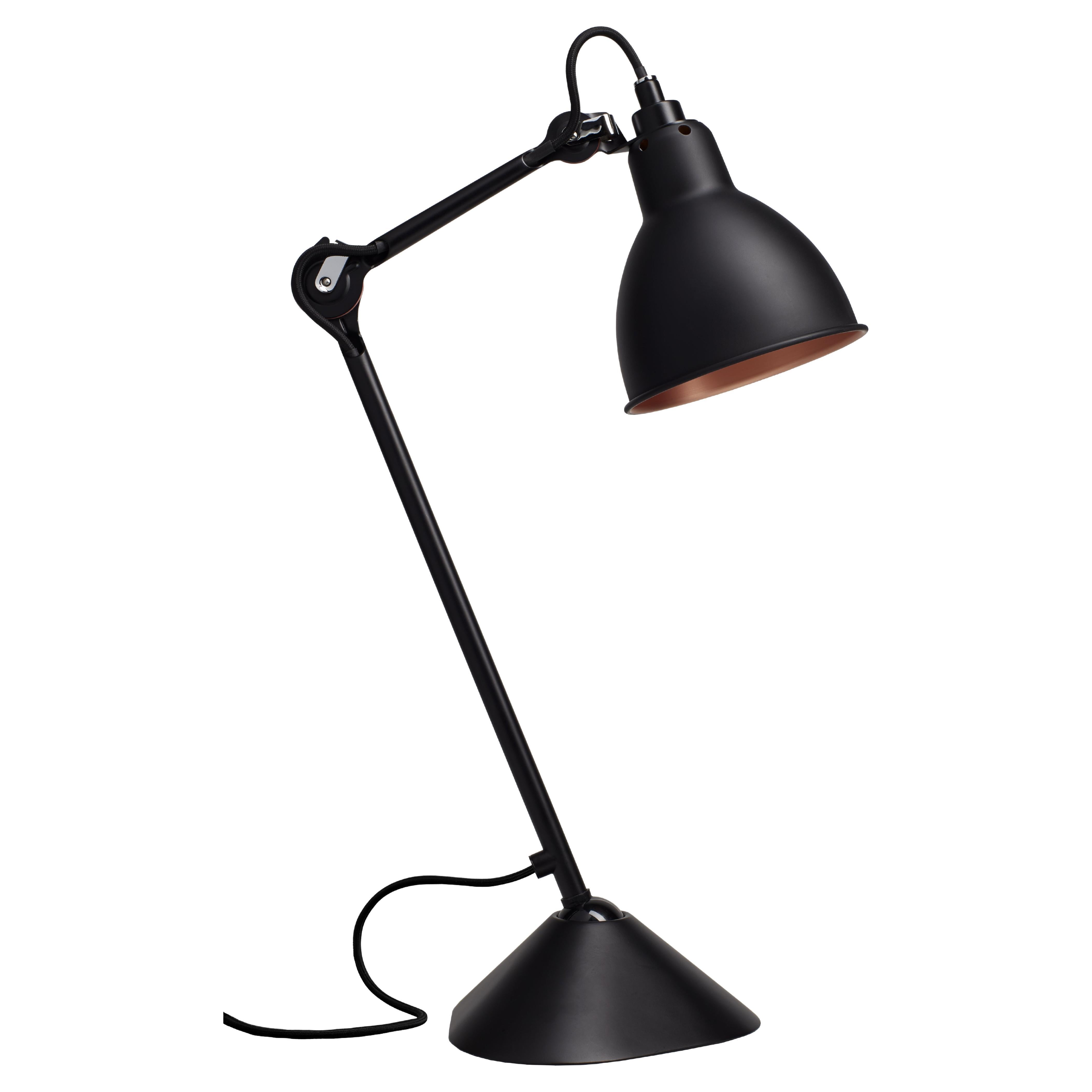 DCW Editions La Lampe Gras N°205 Tischlampe mit schwarzem Arm und schwarzem Kupferschirm