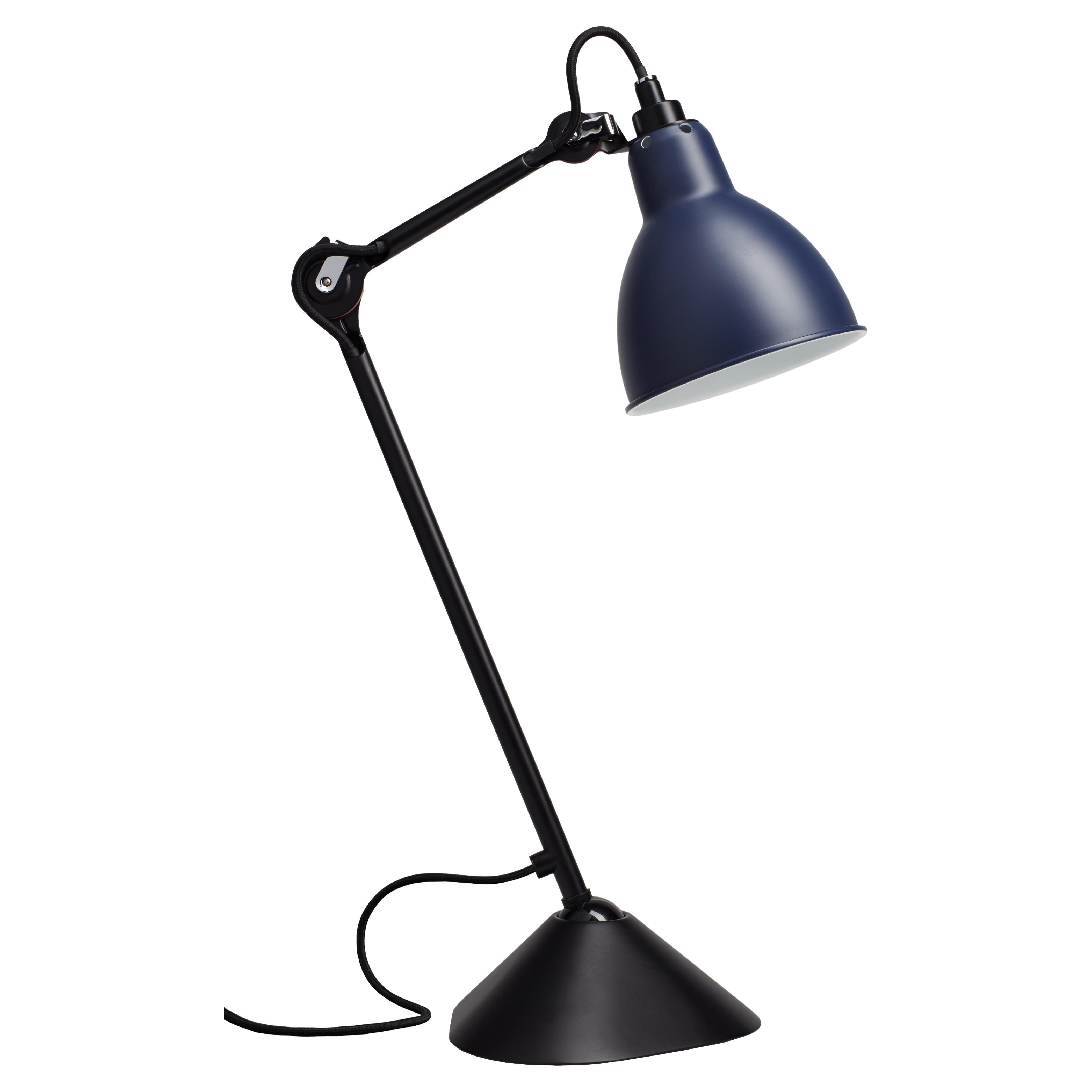 DCW Editions La Lampe Gras N°205 Tischlampe mit schwarzem Arm und blauem Schirm