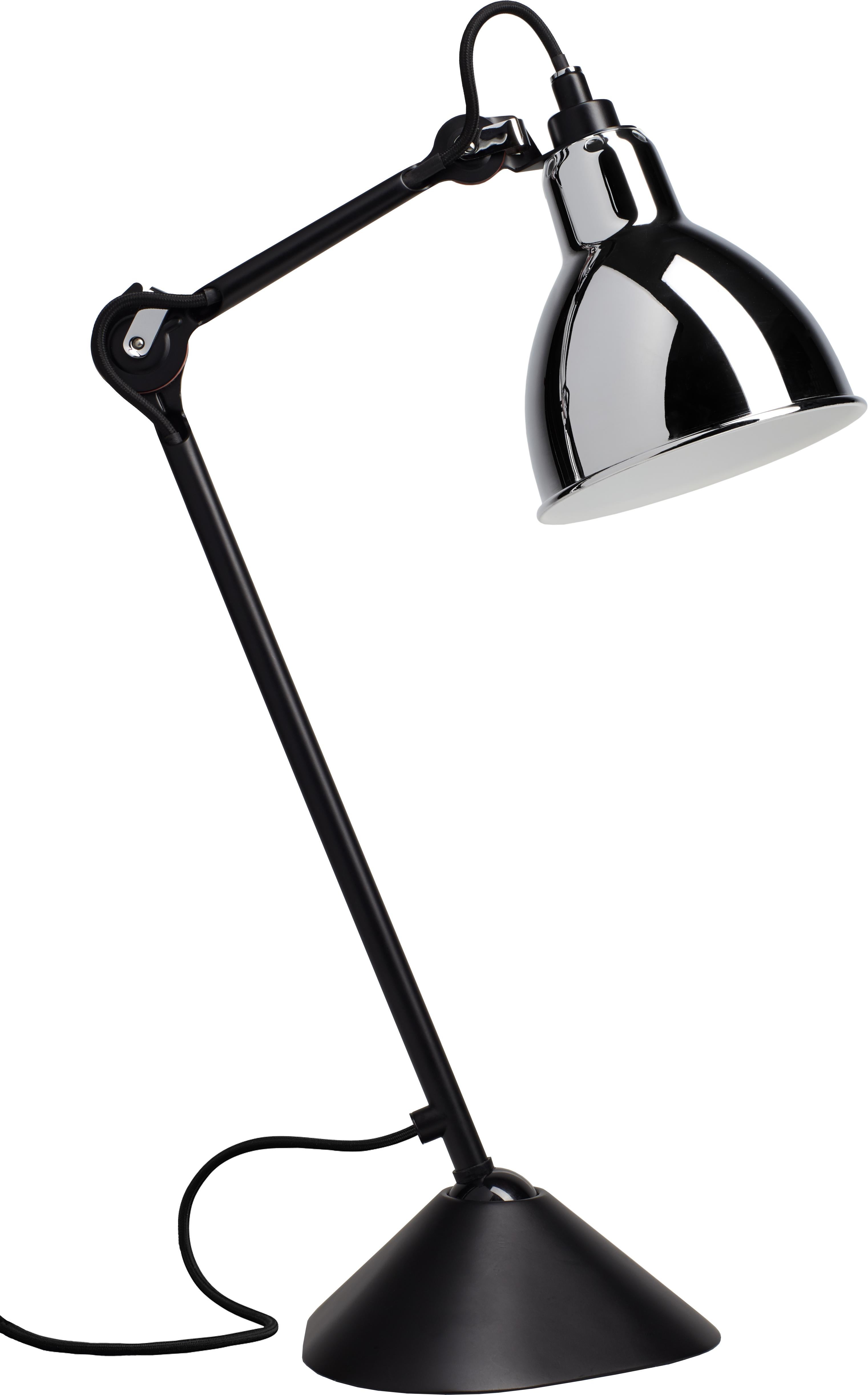 DCW Editions La Lampe Gras N°205 Table Lamp in Black Arm with Chrome Shade For Sale