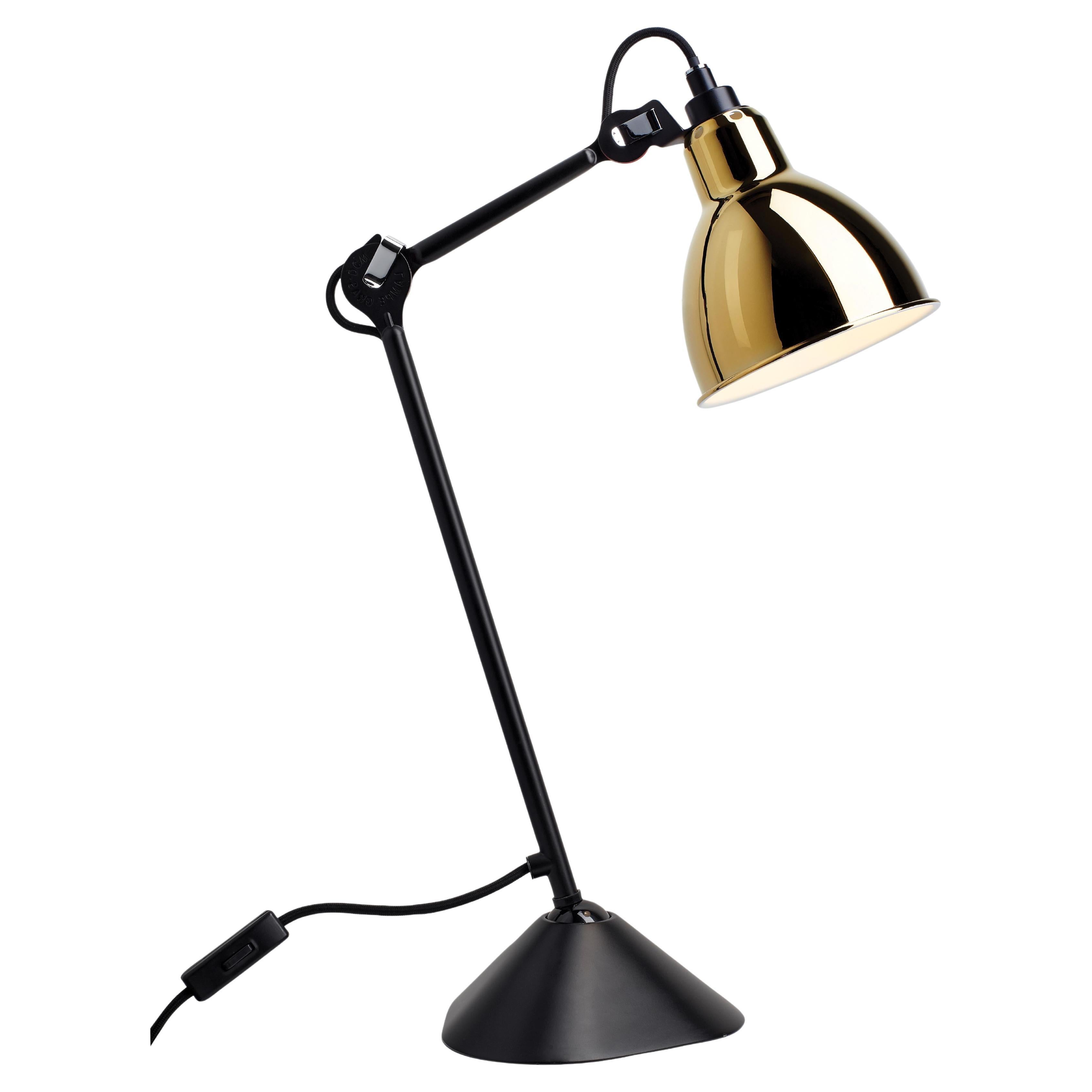 DCW Editions La Lampe Gras N°205 Table Lamp in Black Arm with Gold Shade For Sale