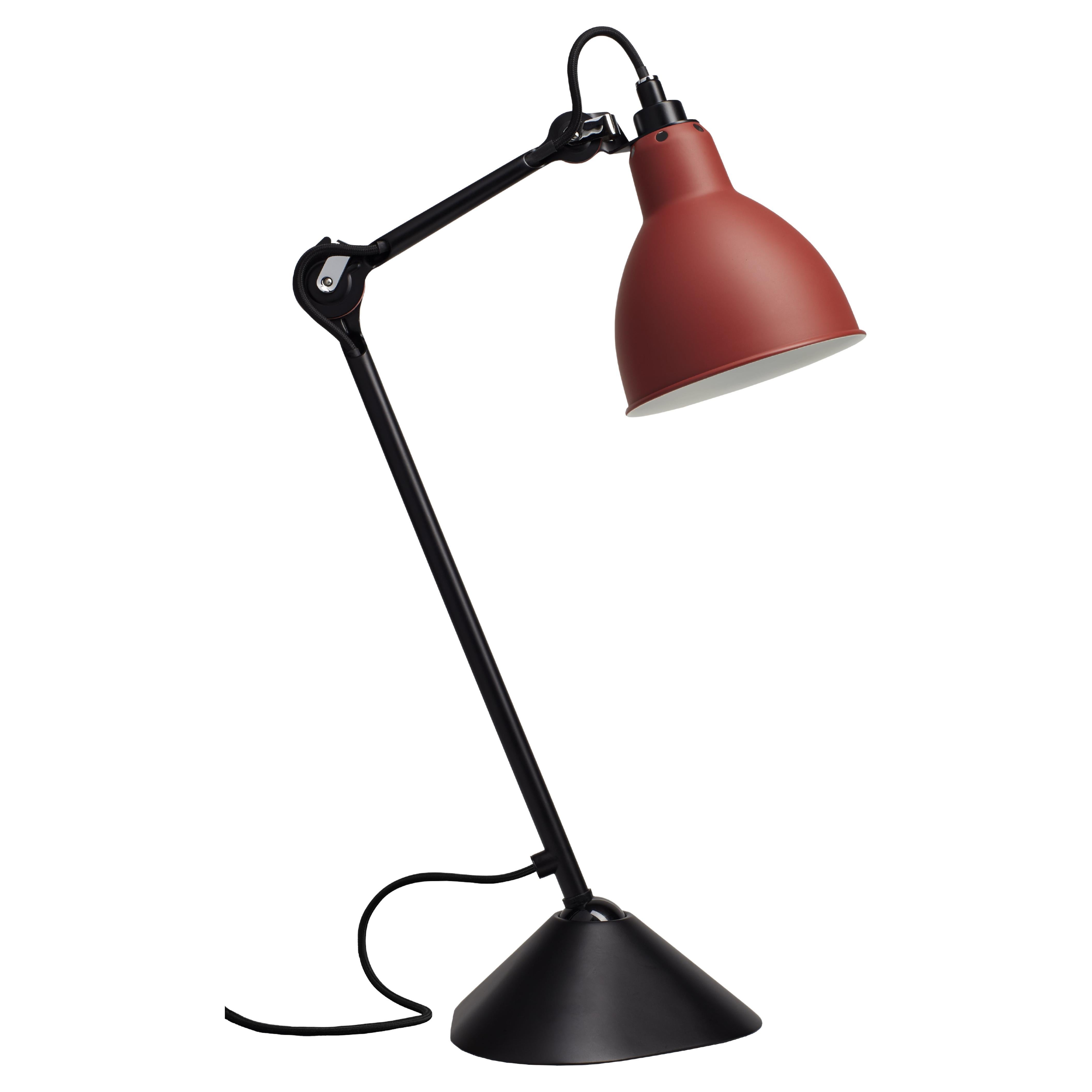 DCW Editions La Lampe Gras N°205 Table Lamp in Black Arm with Red Shade For Sale