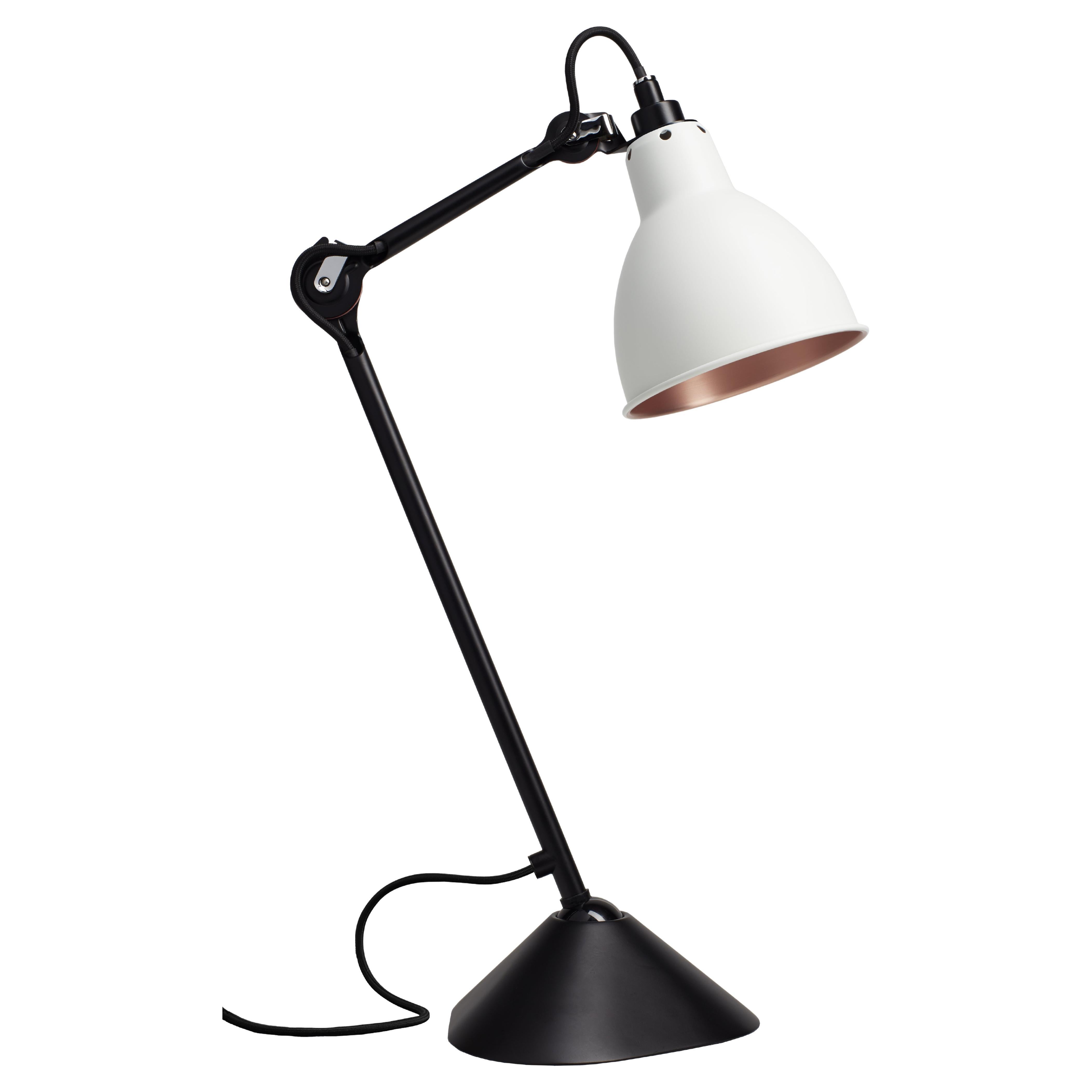 DCW Editions La Lampe Gras N°205 Table Lamp in Black Arm with White Copper Shade For Sale