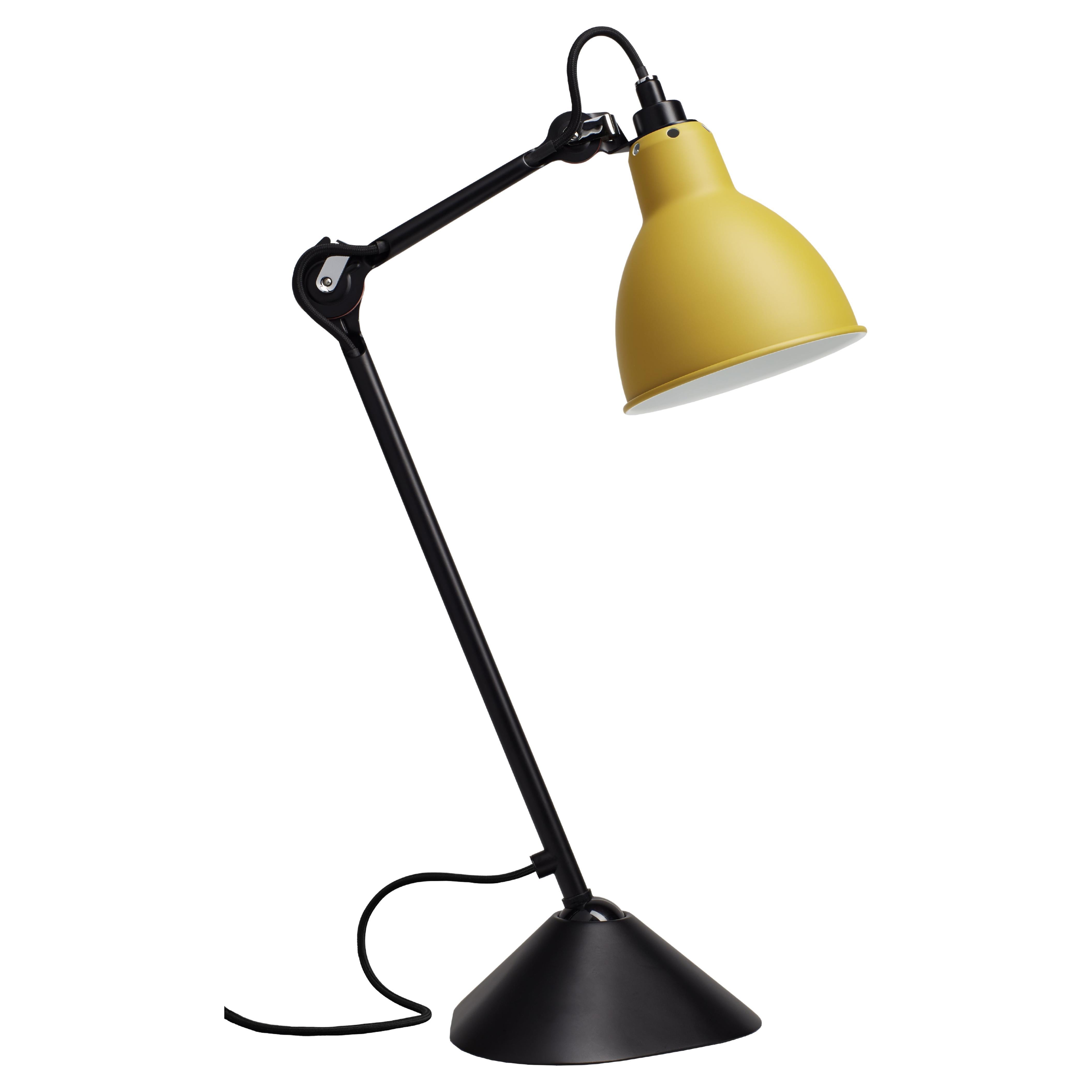 DCW Editions La Lampe Gras N°205 Table Lamp in Black Arm with Yellow Shade