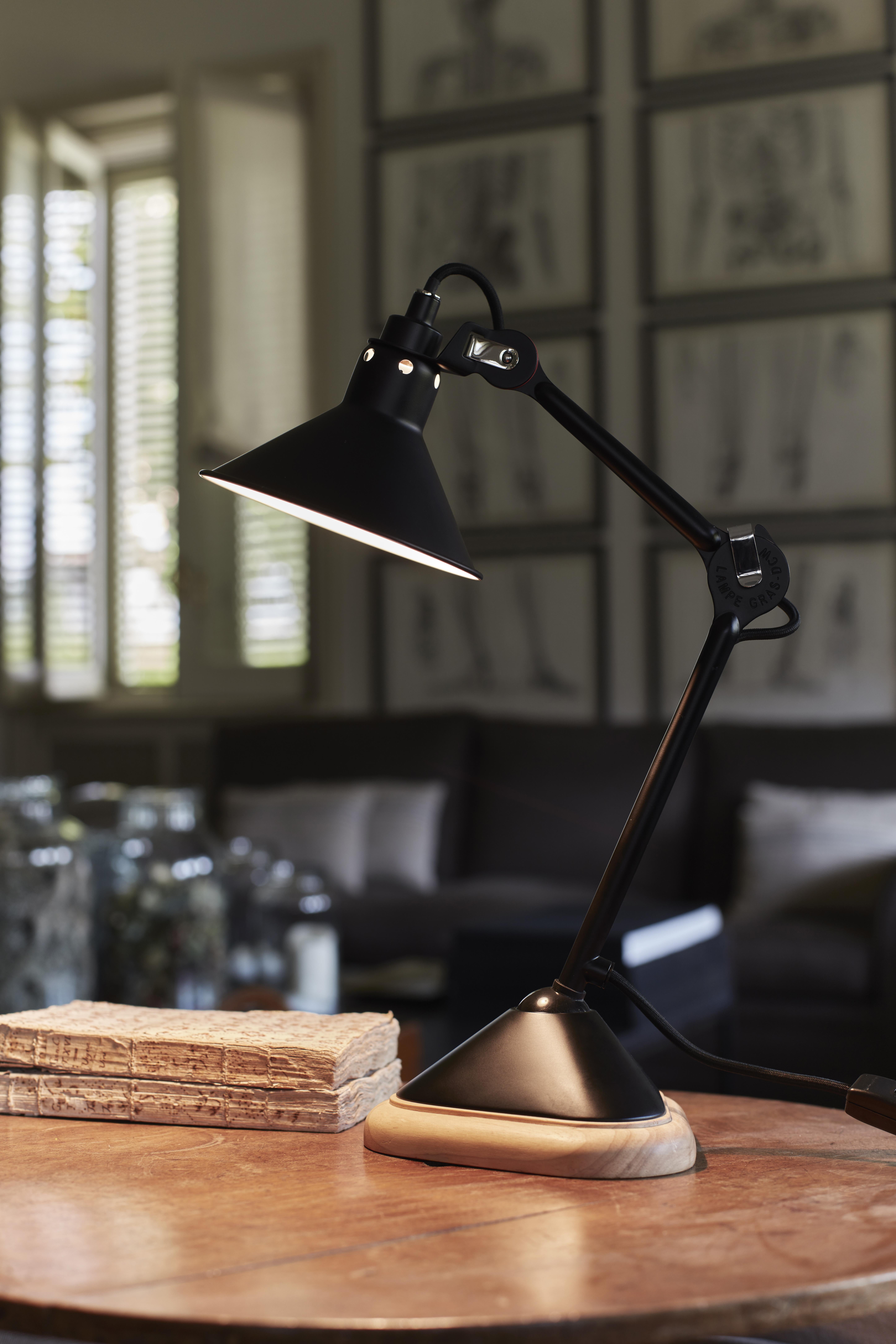 Contemporary DCW Editions La Lampe Gras N°207 Conic Table Lamp in Black Arm with Black Shade For Sale