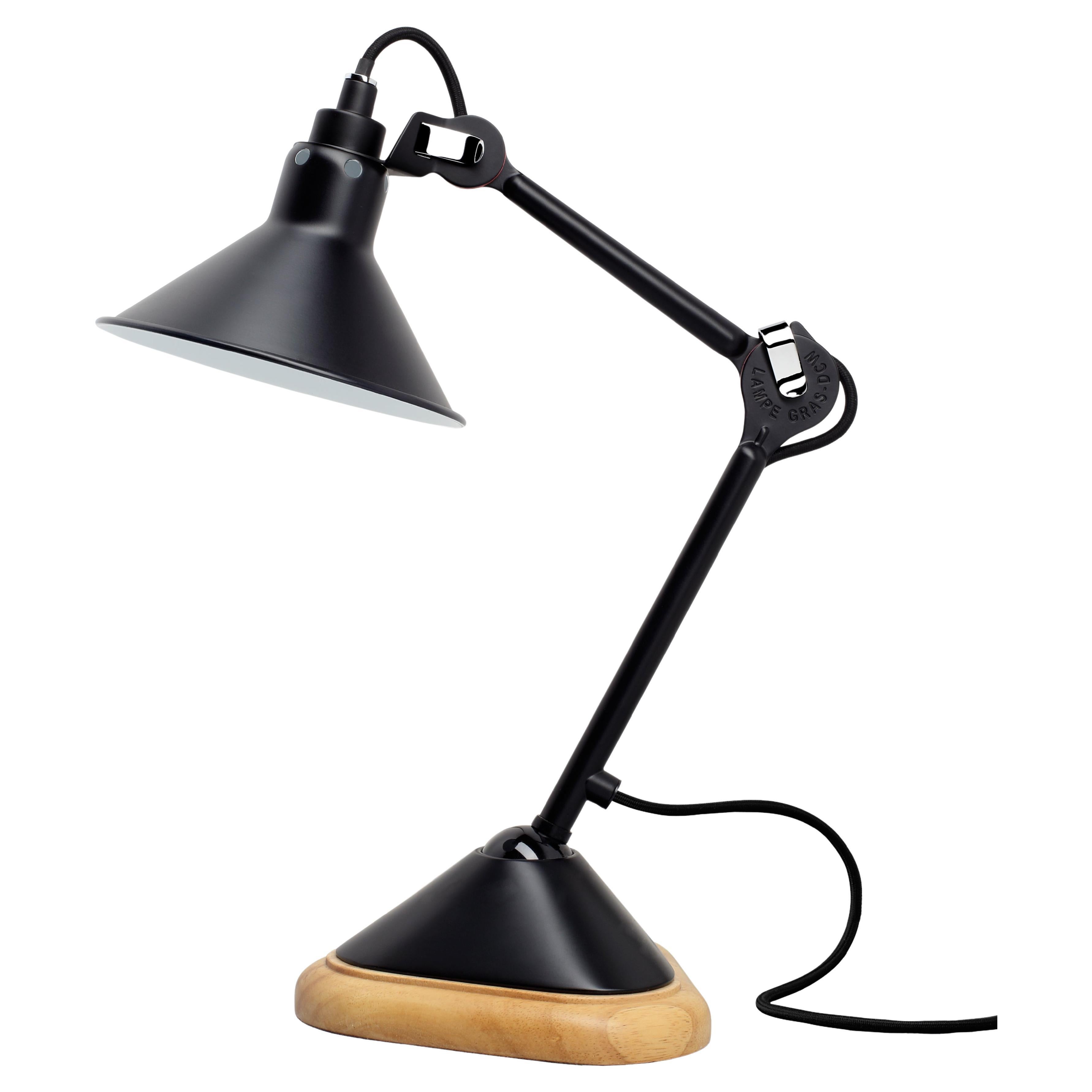 DCW Editions La Lampe Gras N°207 Conic Table Lamp in Black Arm with Black Shade For Sale