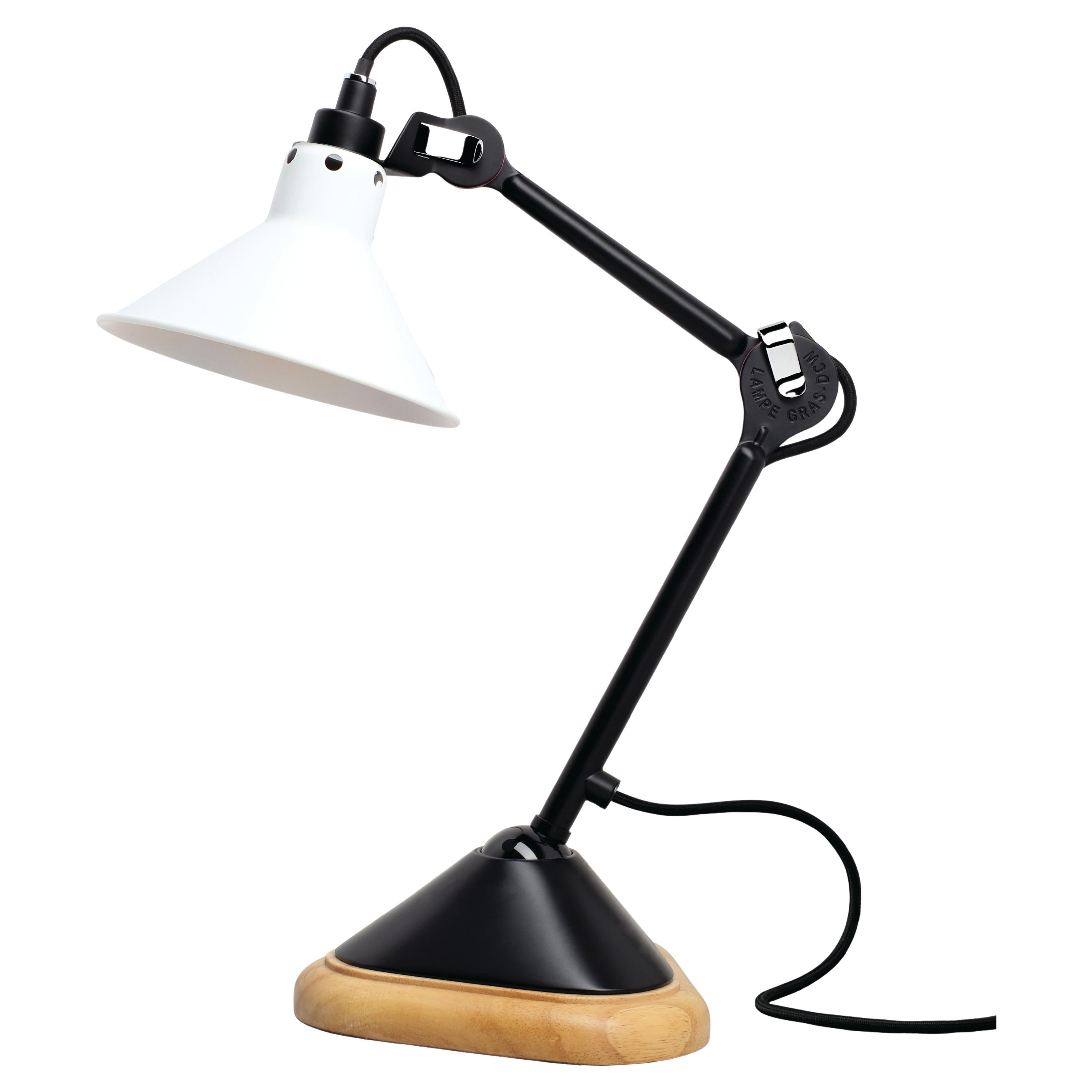 DCW Editions La Lampe Gras N°207 Conic Table Lamp in Black Arm with White Shade For Sale