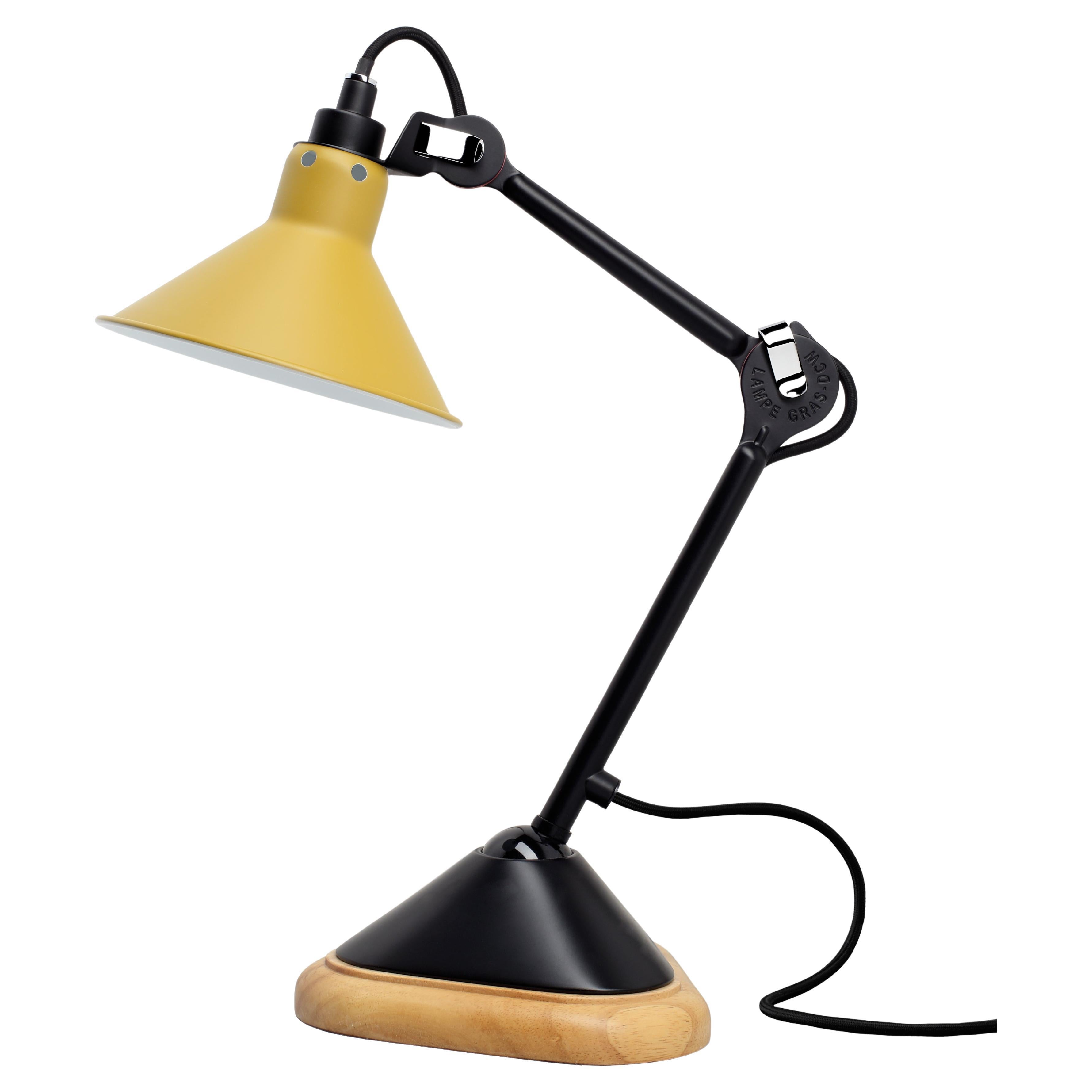 DCW Editions La Lampe Gras N°207 Conic Table Lamp in Black Arm with Yellow Shade For Sale
