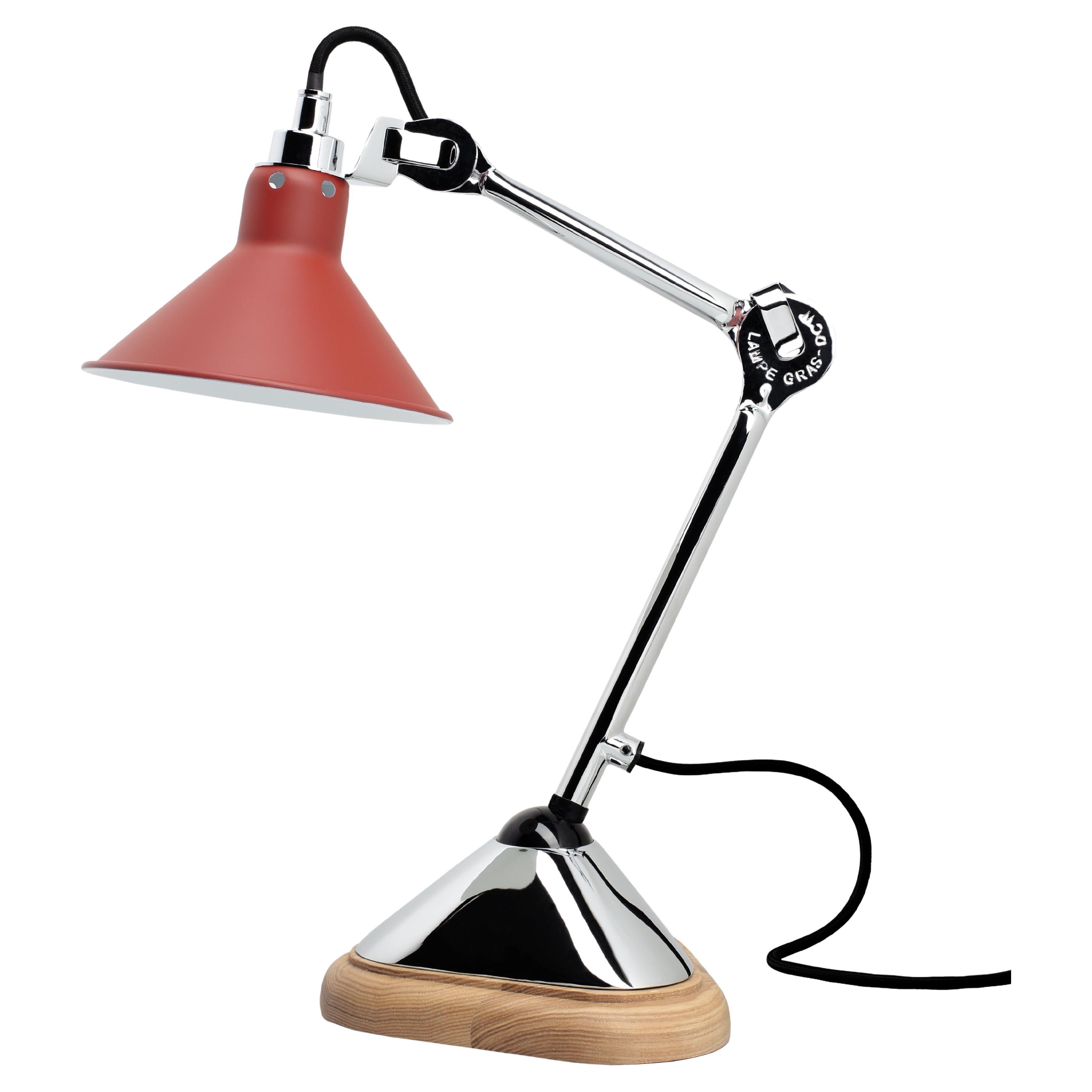 DCW Editions La Lampe Gras N°207 Conic Table Lamp in Chrome Arm with Red Shade For Sale