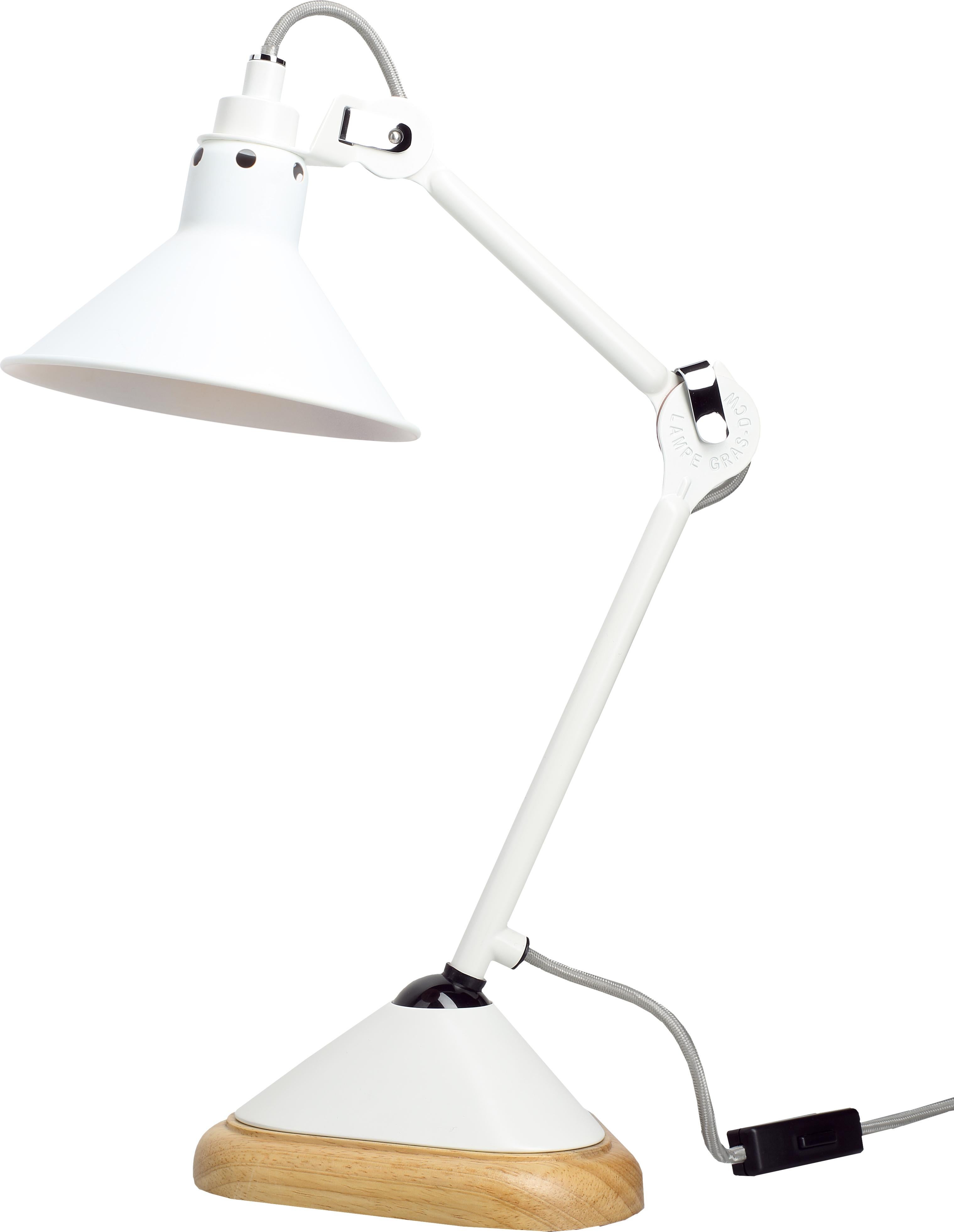 DCW Editions La Lampe Gras N°207 Conic Table Lamp in White Arm with White Shade For Sale