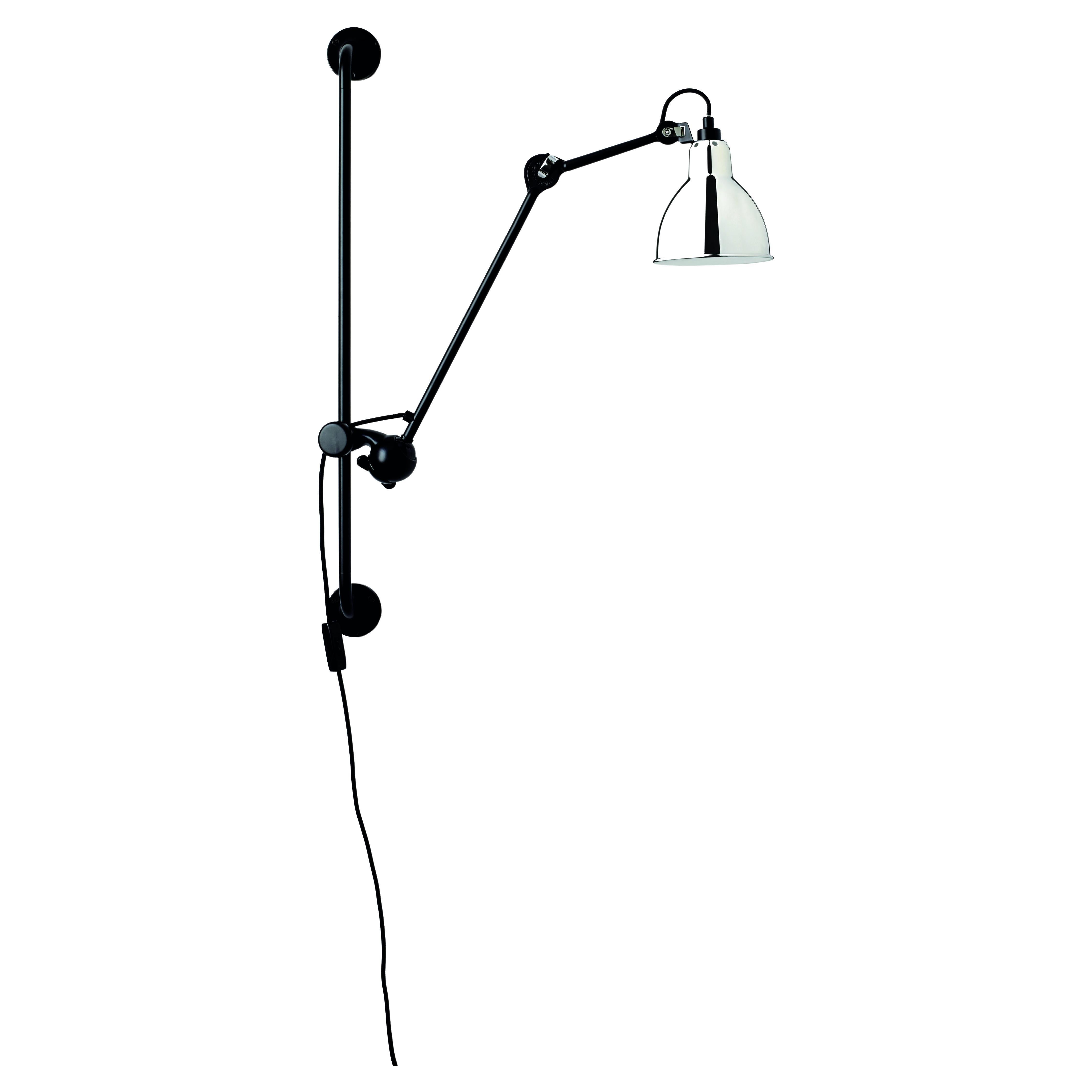 DCW Editions La Lampe Gras N°210 Wall Lamp in Black Arm and Chrome Shade For Sale