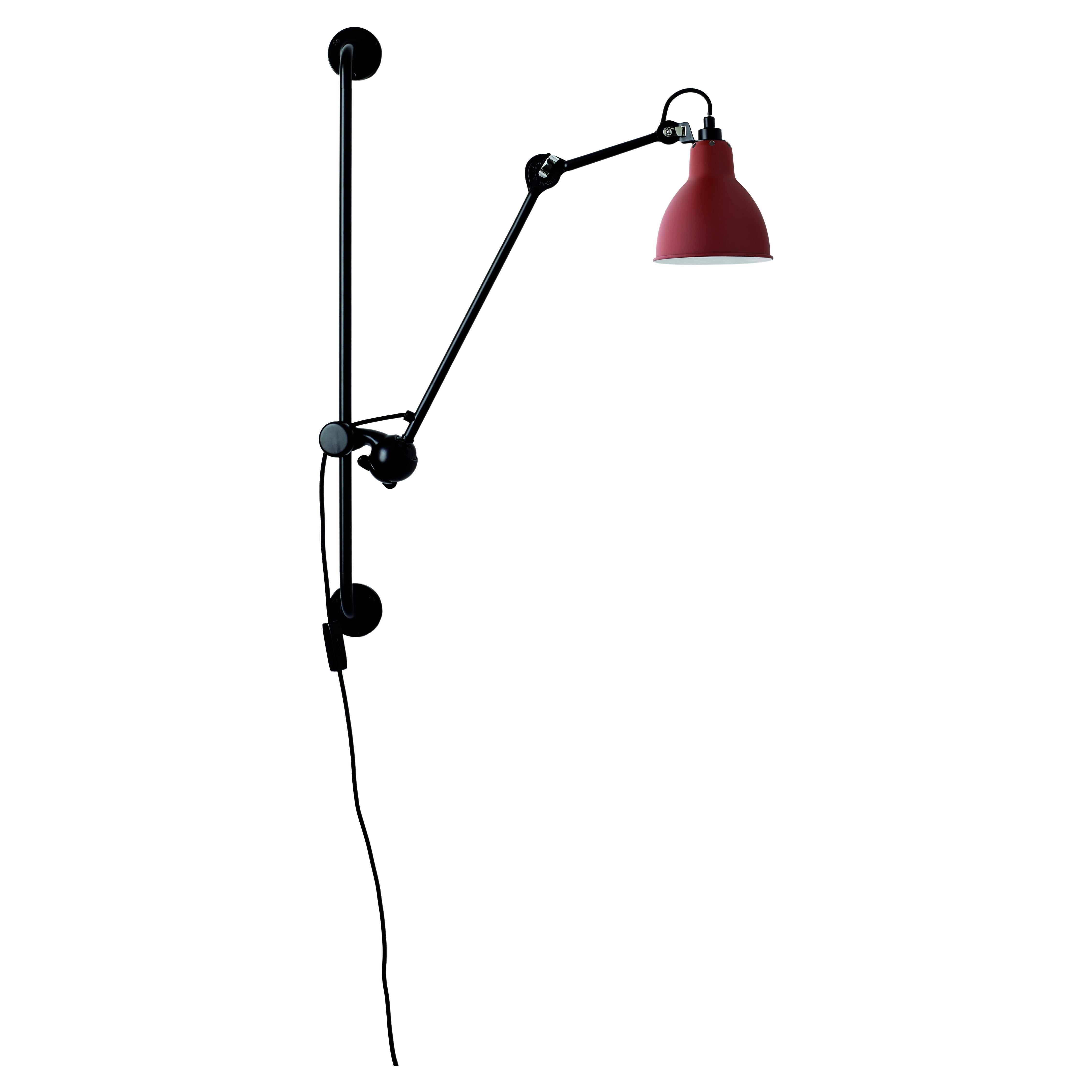 DCW Editions La Lampe Gras N°210 Wall Lamp in Black Arm and Red Shade For Sale