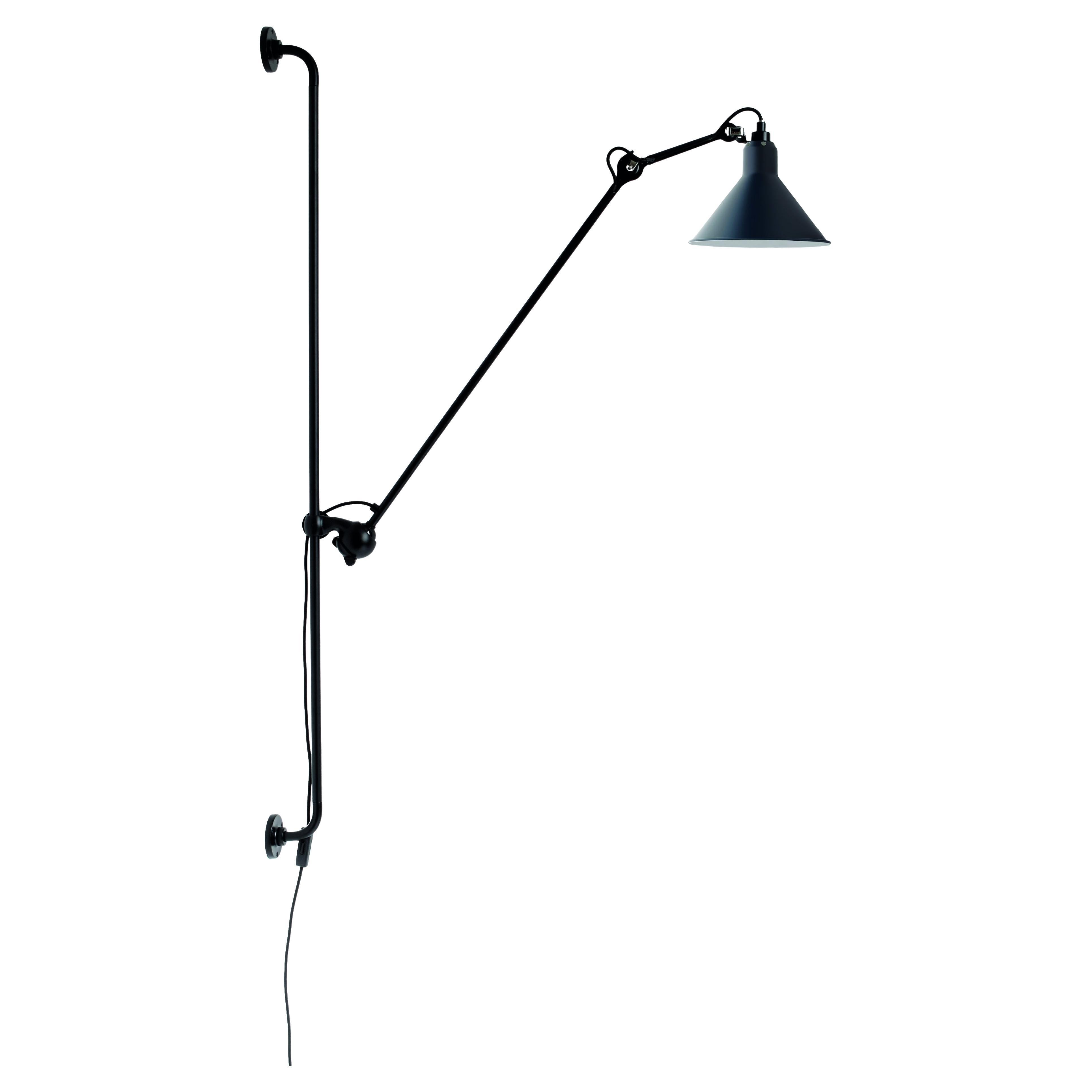 DCW Editions La Lampe Gras N°214 Conic Wall Lamp in Black Arm and Blue Shade For Sale