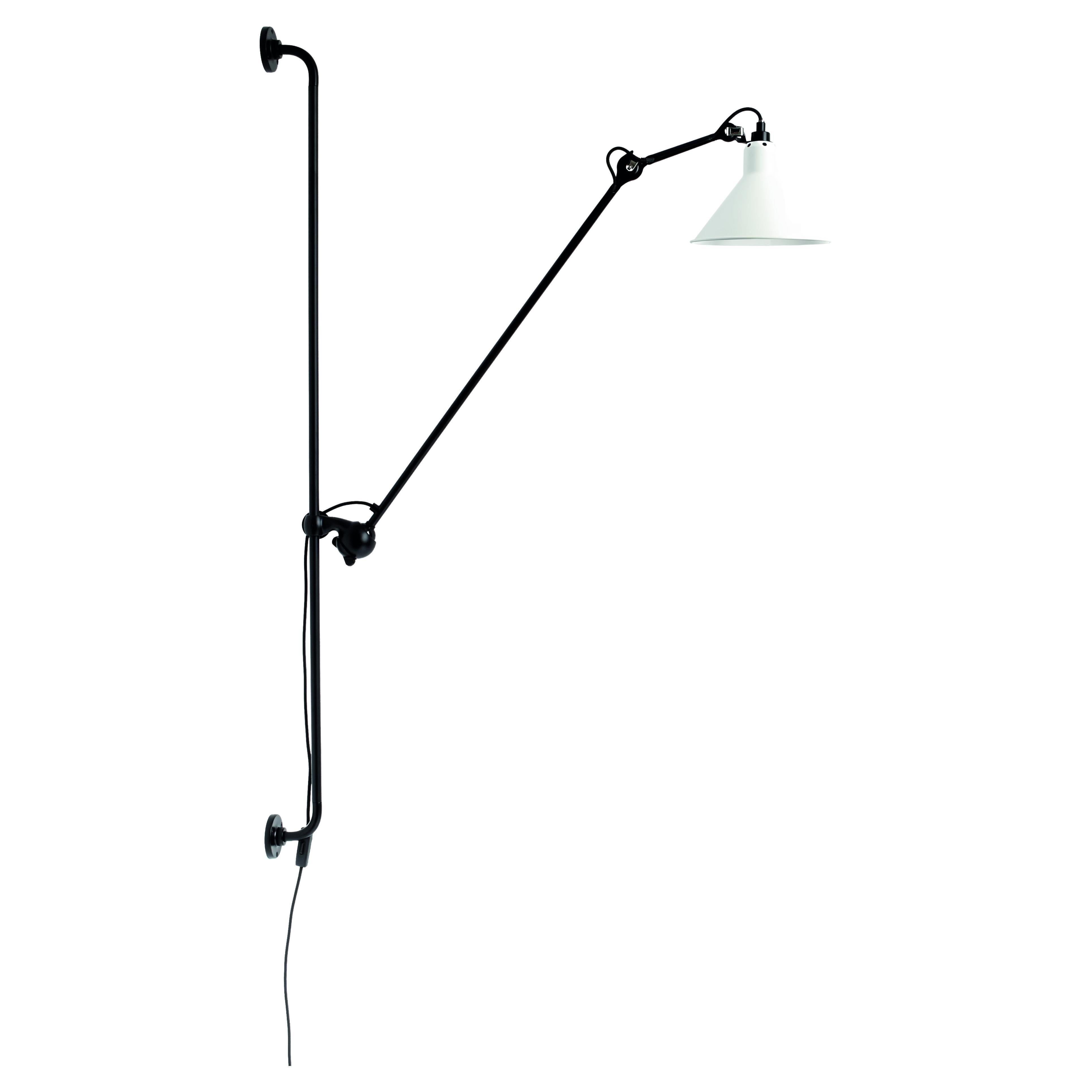 DCW Editions La Lampe Gras N°214 Konische Wandleuchte mit schwarzem Arm und weißem Schirm