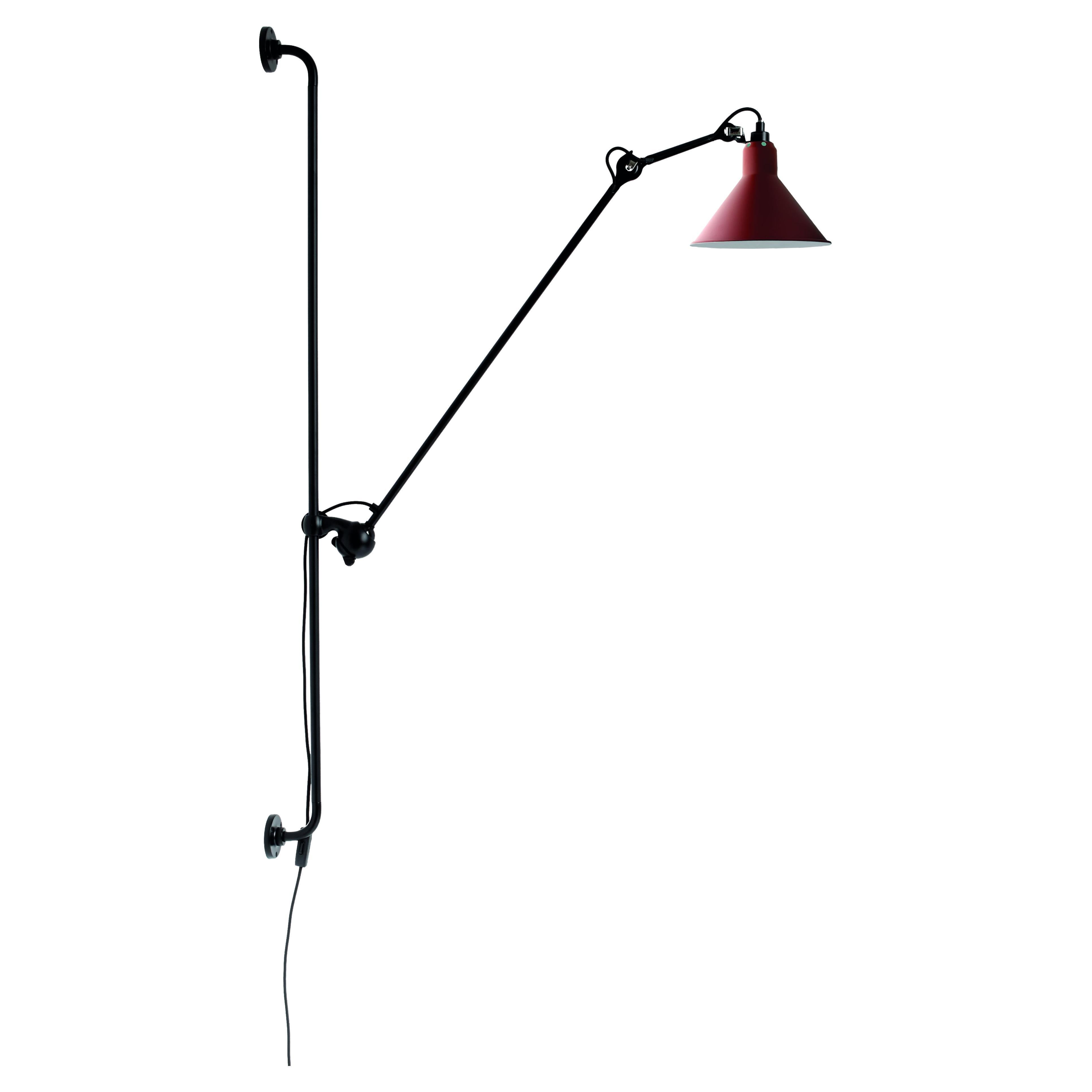 DCW Editions La Lampe Gras N°214 Konische Wandleuchte mit schwarzem Arm und rotem Schirm