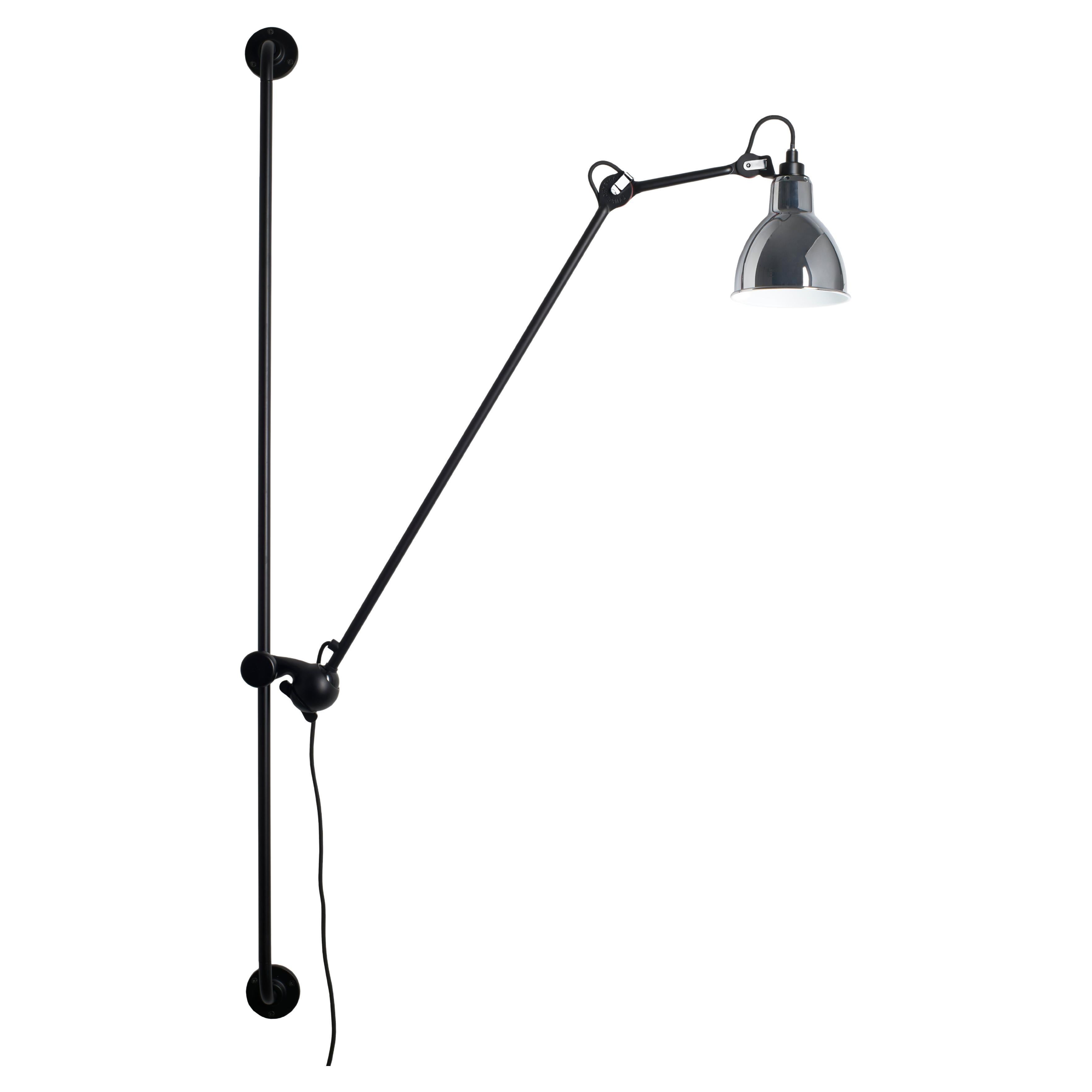 DCW Editions La Lampe Gras N°214 Round Wall Lamp in Black Arm and Chrome Shade For Sale