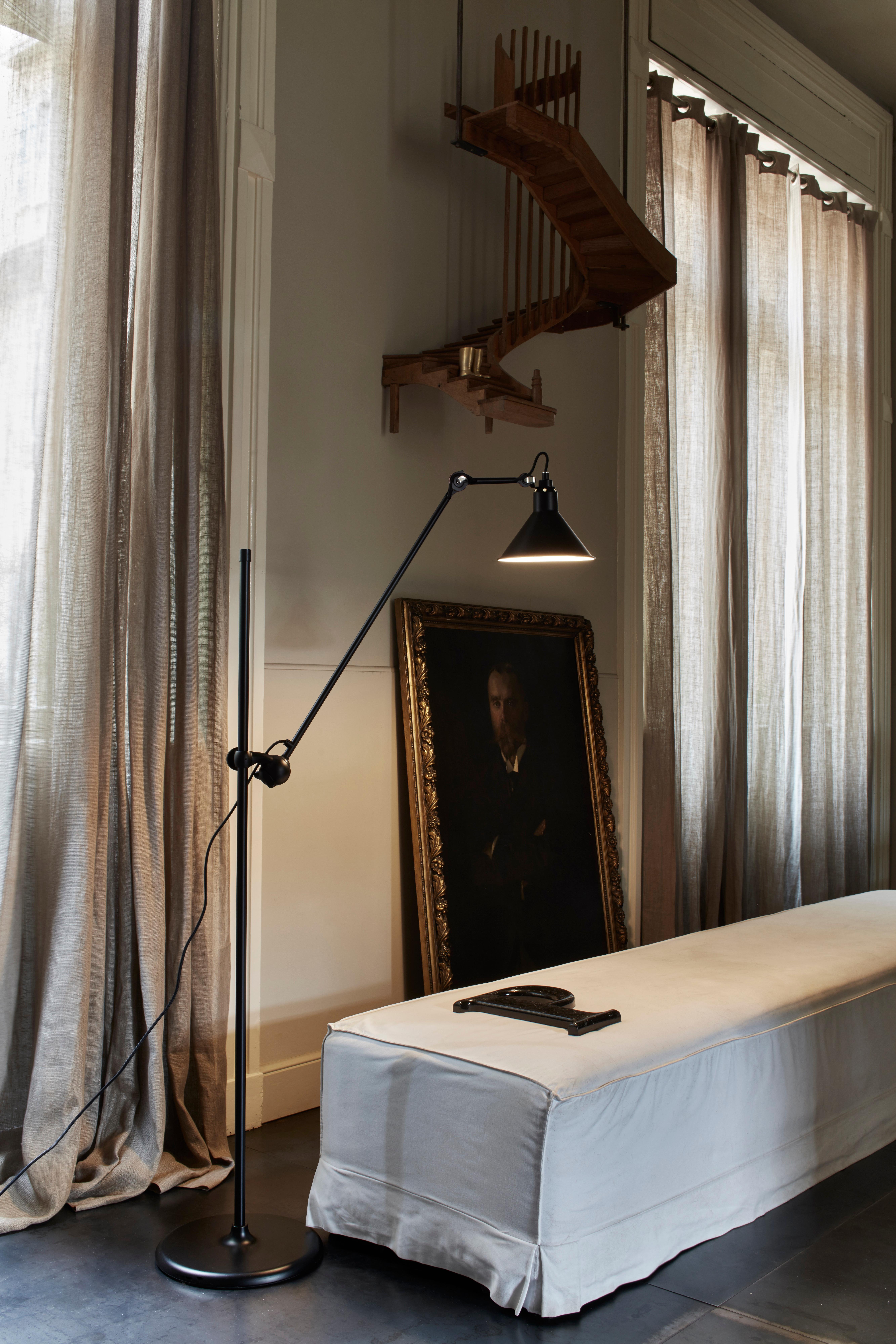Steel DCW Editions La Lampe Gras N°215 Floor Lamp in Black Arm and Raw Copper Shade For Sale