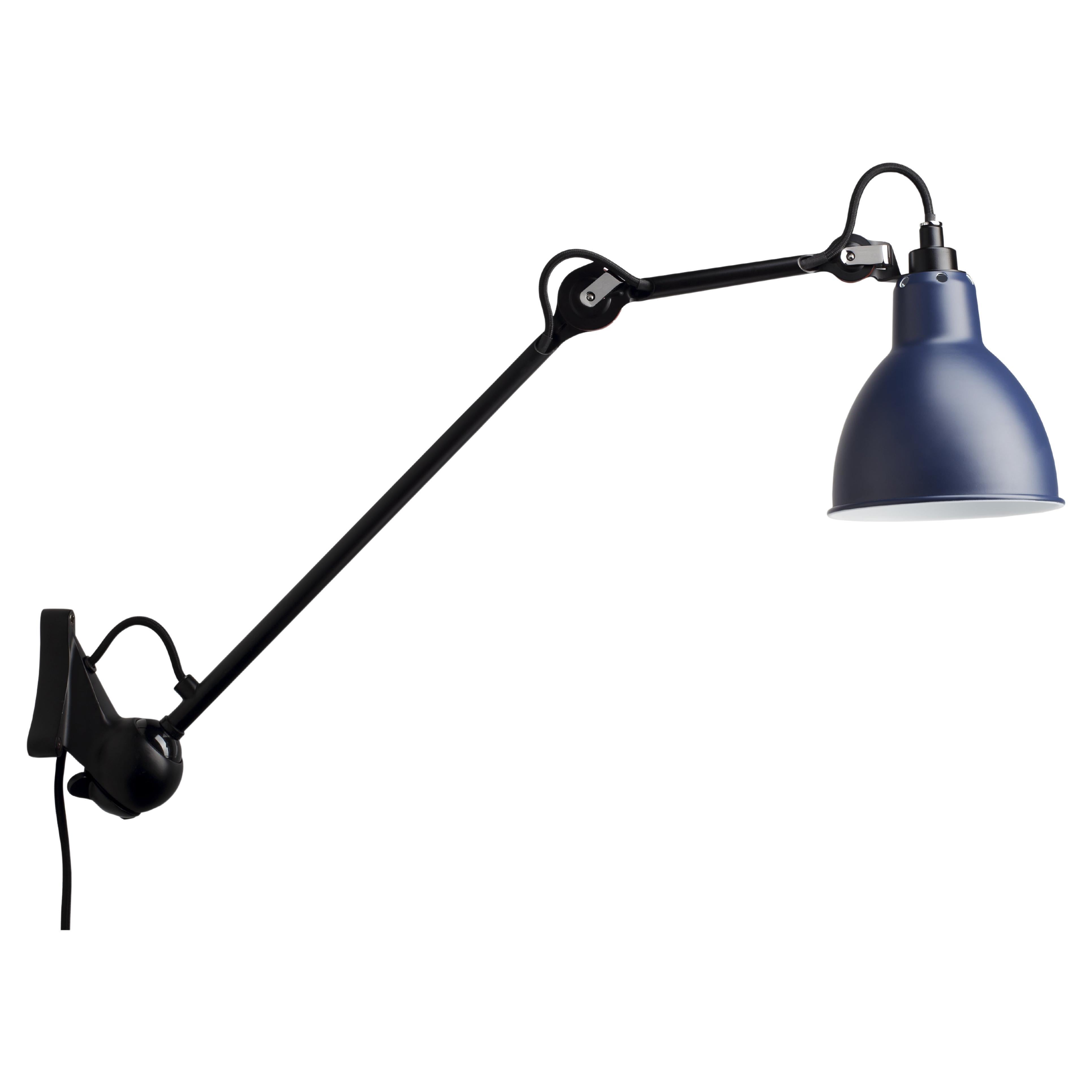 DCW Editions La Lampe Gras N°222 Wall Lamp in Black Arm and Blue Shade For Sale