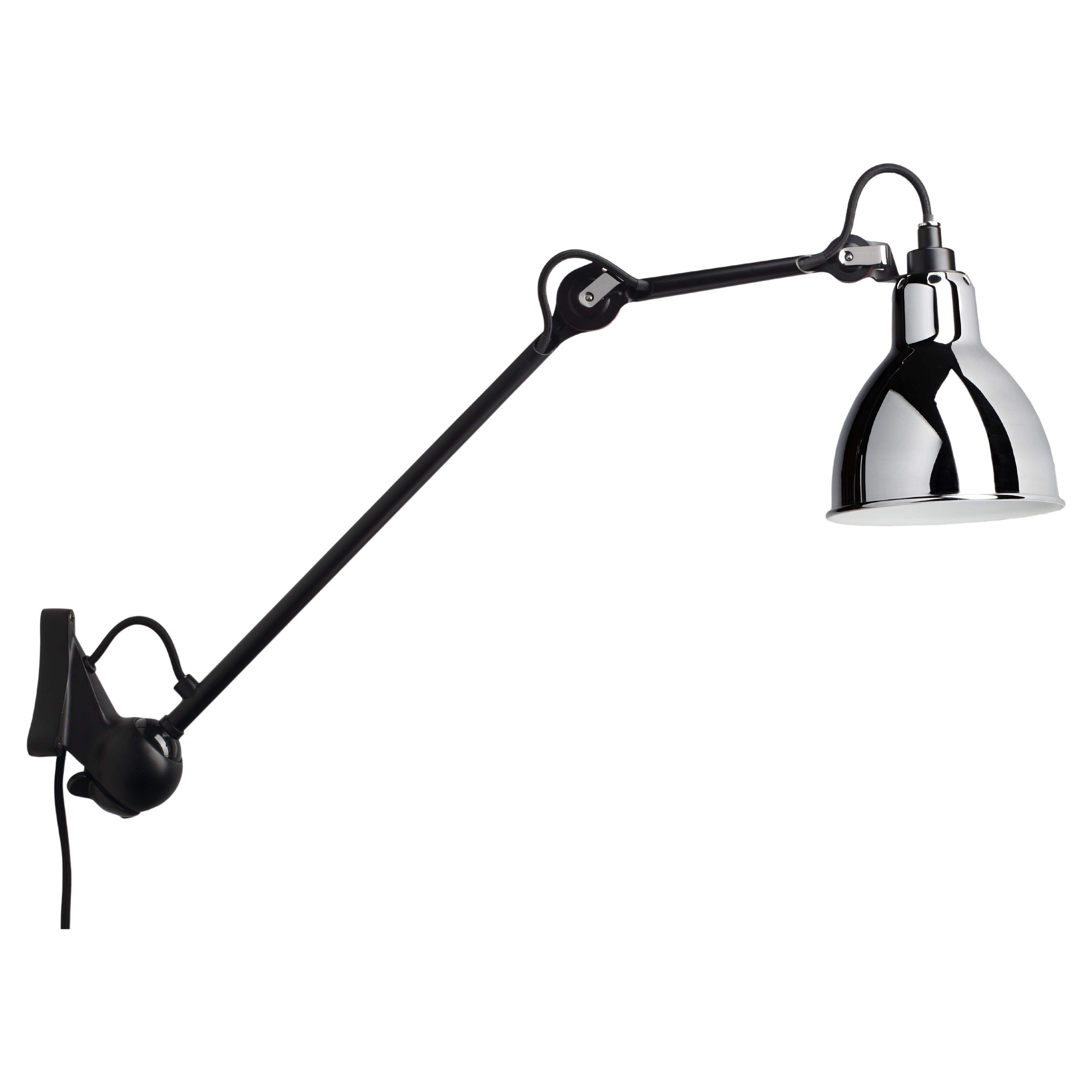 DCW Editions La Lampe Gras N°222 Wall Lamp in Black Arm and Chrome Shade For Sale