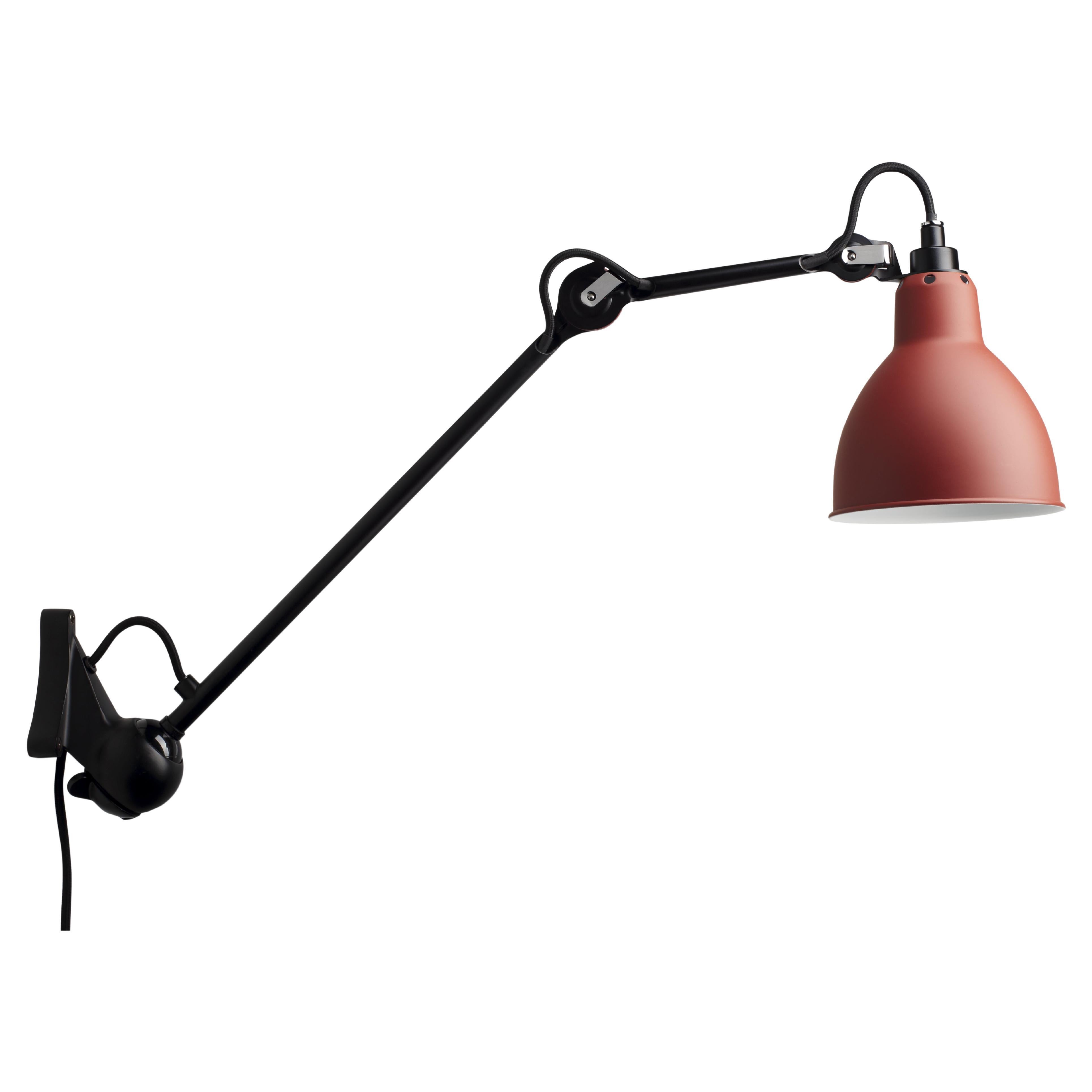 DCW Editions La Lampe Gras N°222 Wall Lamp in Black Arm and Red Shade For Sale