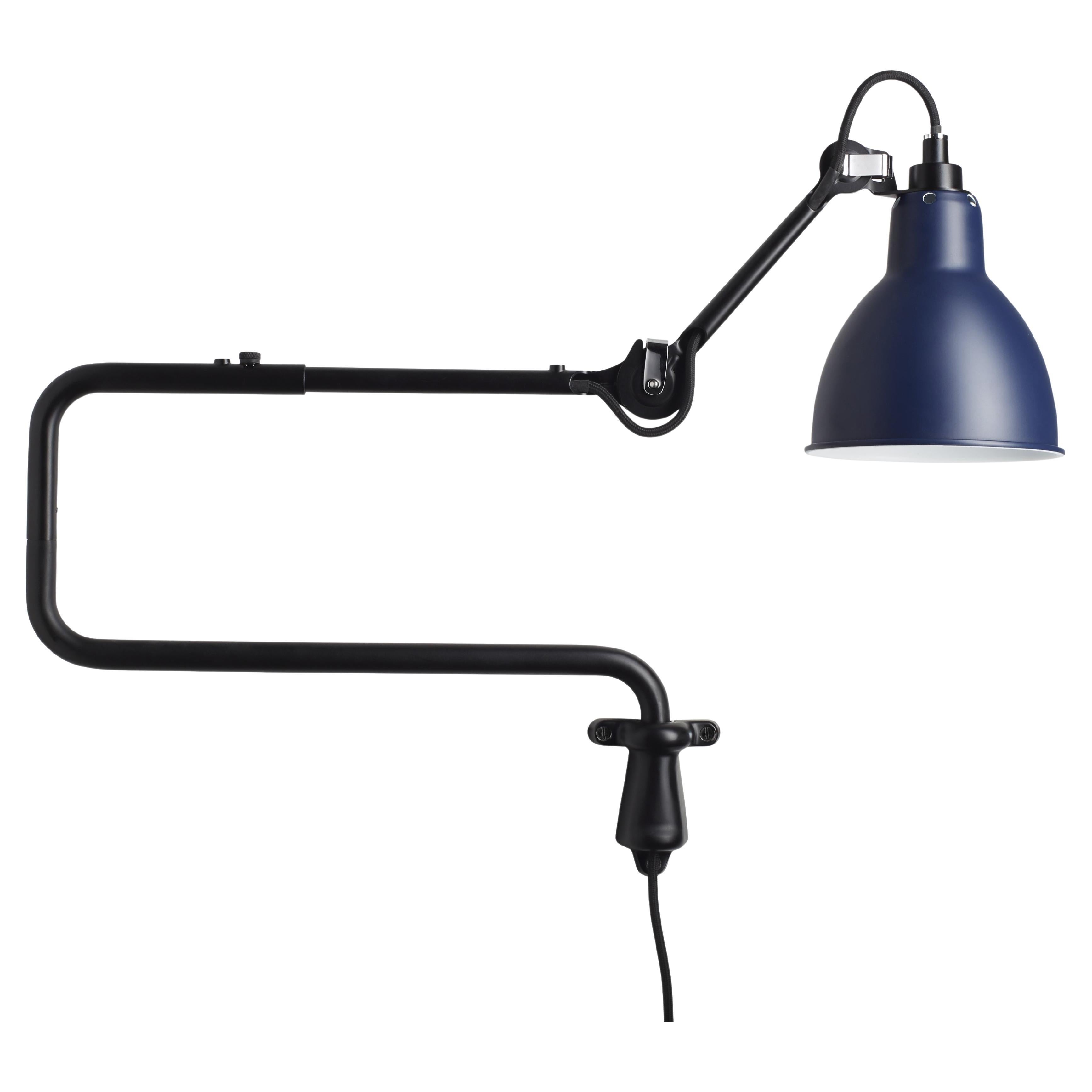 DCW Editions La Lampe Gras N°303 Wall Lamp in Black Arm and Blue Shade For Sale