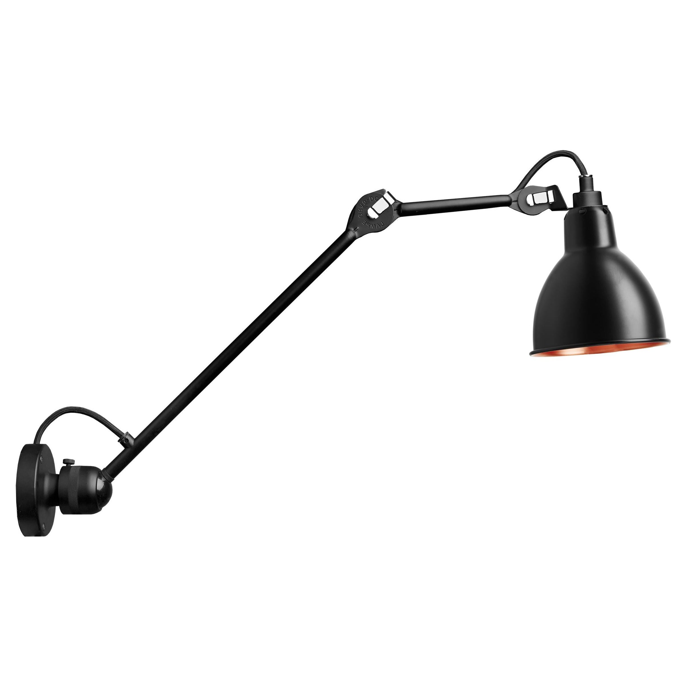 DCW Editions La Lampe Gras N°304 L40 Lámpara de pared con brazo negro y pantalla de cobre negro
