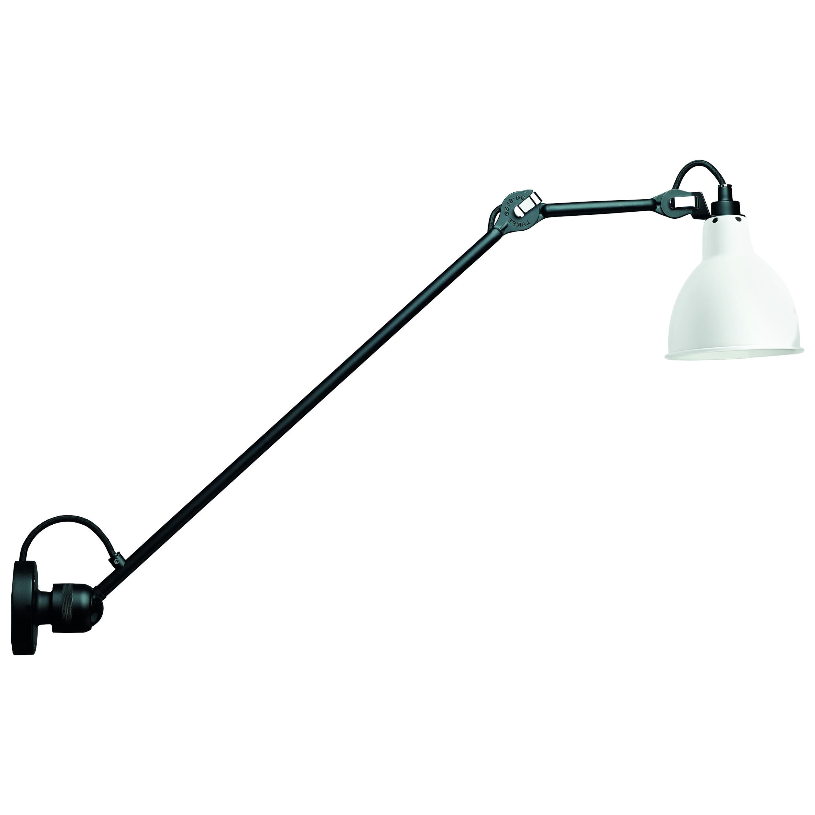 Whiting Editions La Lampe Gras N°304 L60 Lampe murale à bras noir et abat-jour blanc