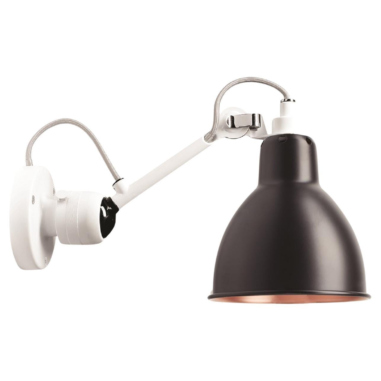 DCW Editions La Lampe Gras N°304 Wall Lamp in White Arm and Black Copper Shade