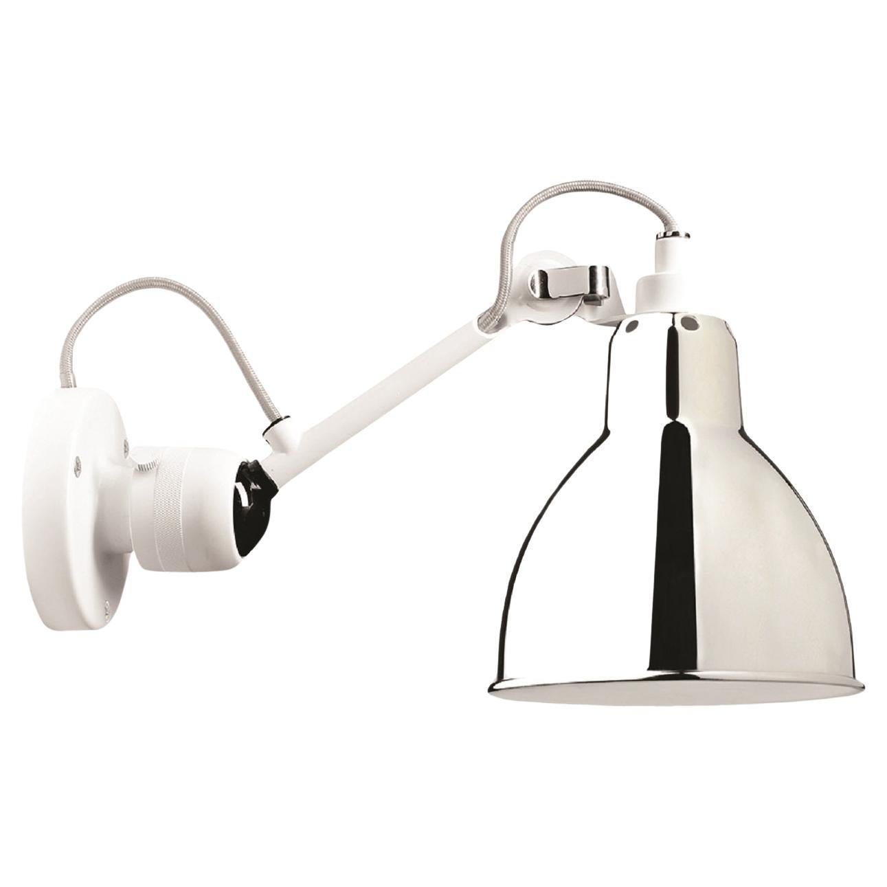 DCW Editions La Lampe Gras N°304 Wall Lamp in White Arm and Chrome Shade For Sale