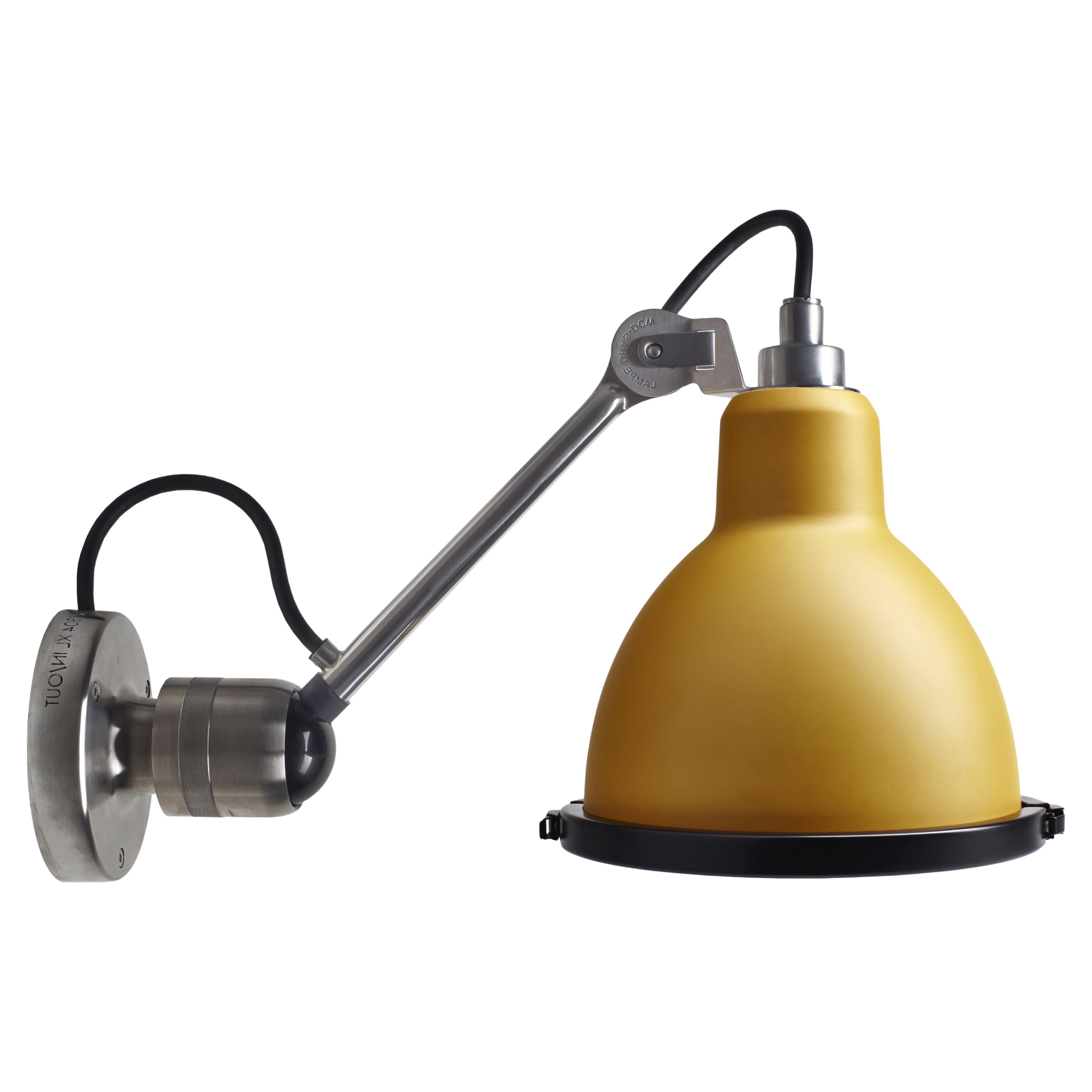 DCW Editions La Lampe Gras N°304 XL Round Wall Lamp in Bare Arm & Yellow Shade For Sale