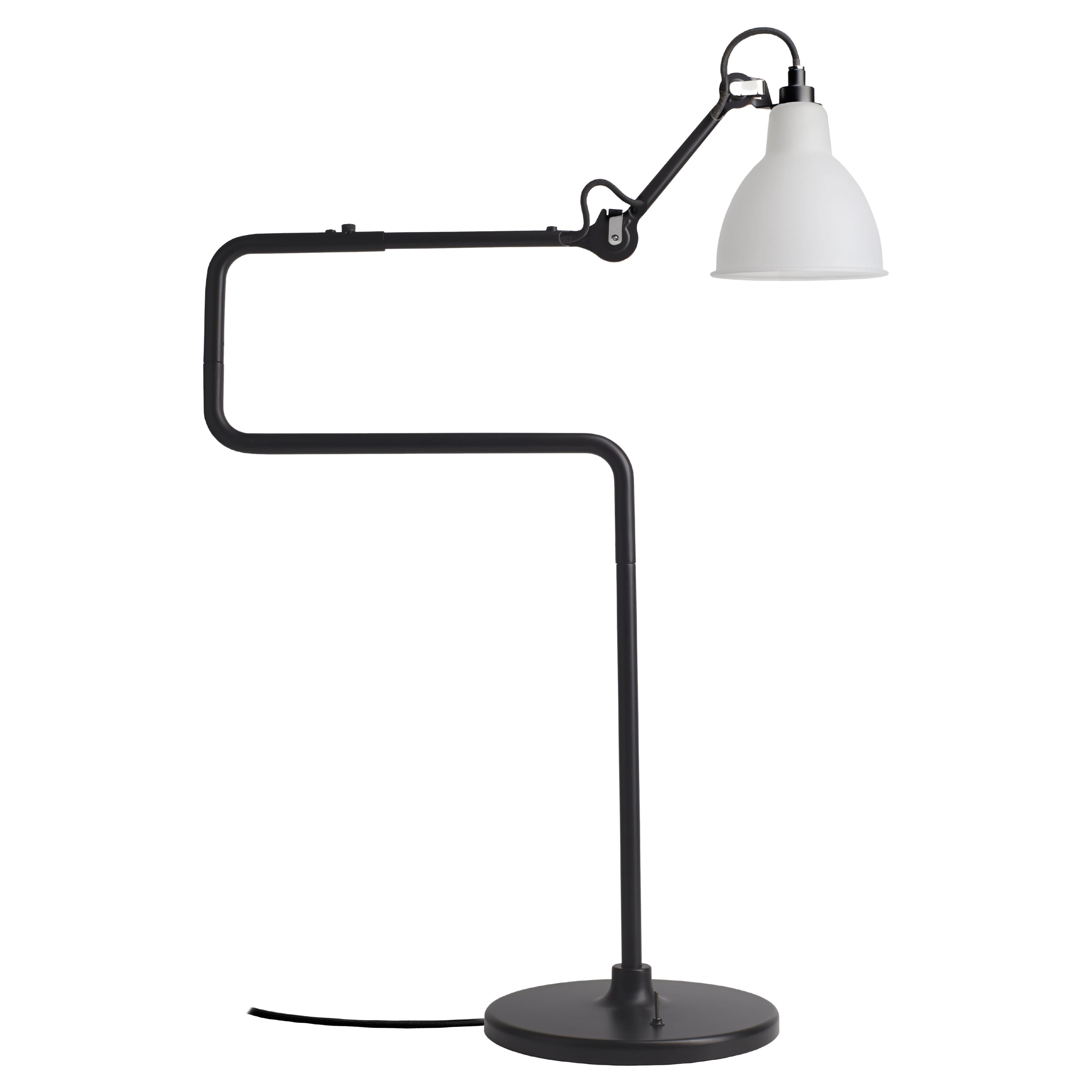 DCW Editions La Lampe Gras N°317 Table Lamp in Black Arm & Frosted Glass Shade For Sale