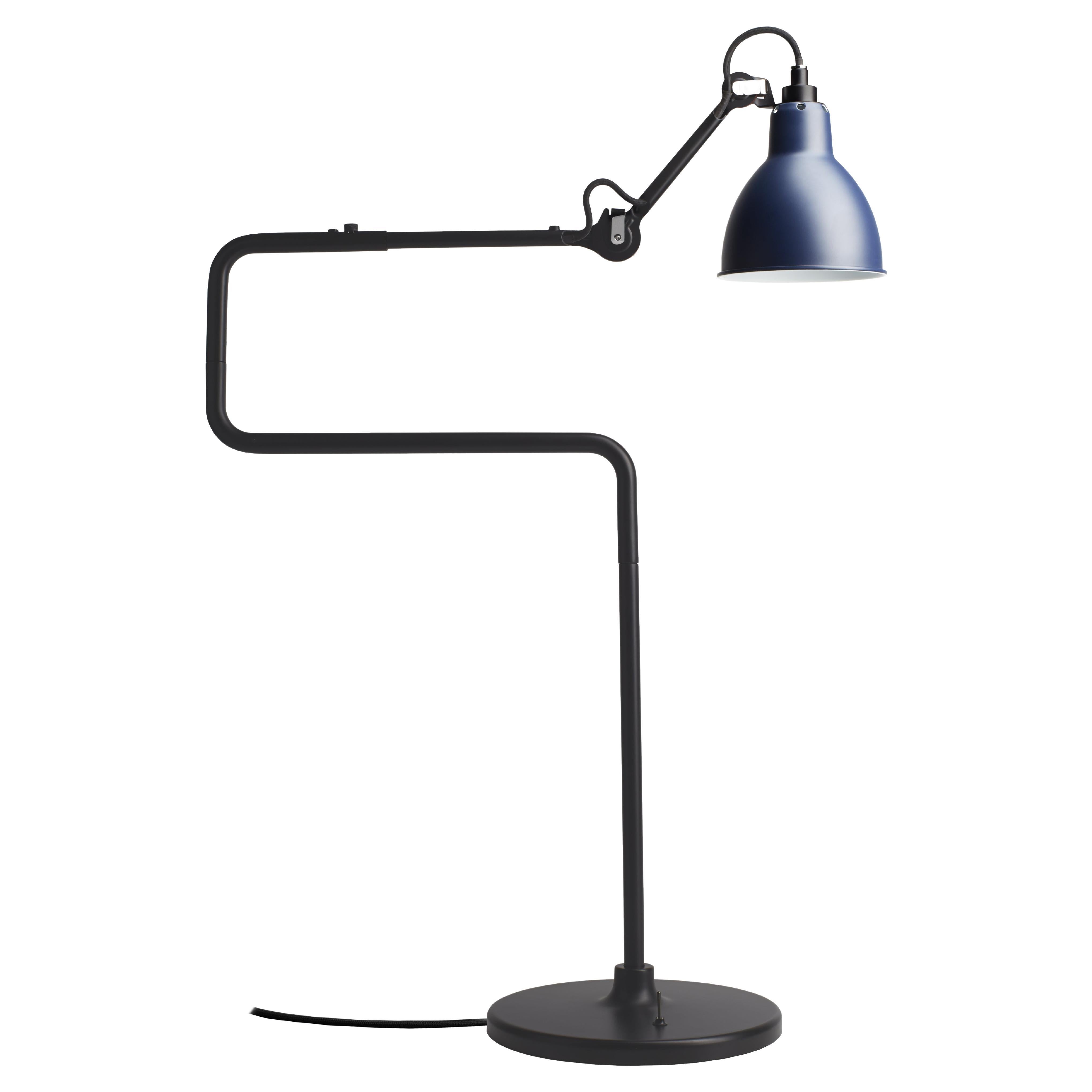 DCW Editions La Lampe Gras N°317 Table Lamp in Black Arm with Blue Shade