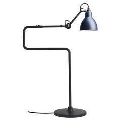 DCW Editions La Lampe Gras N°317 Table Lamp in Black Arm with Blue Shade
