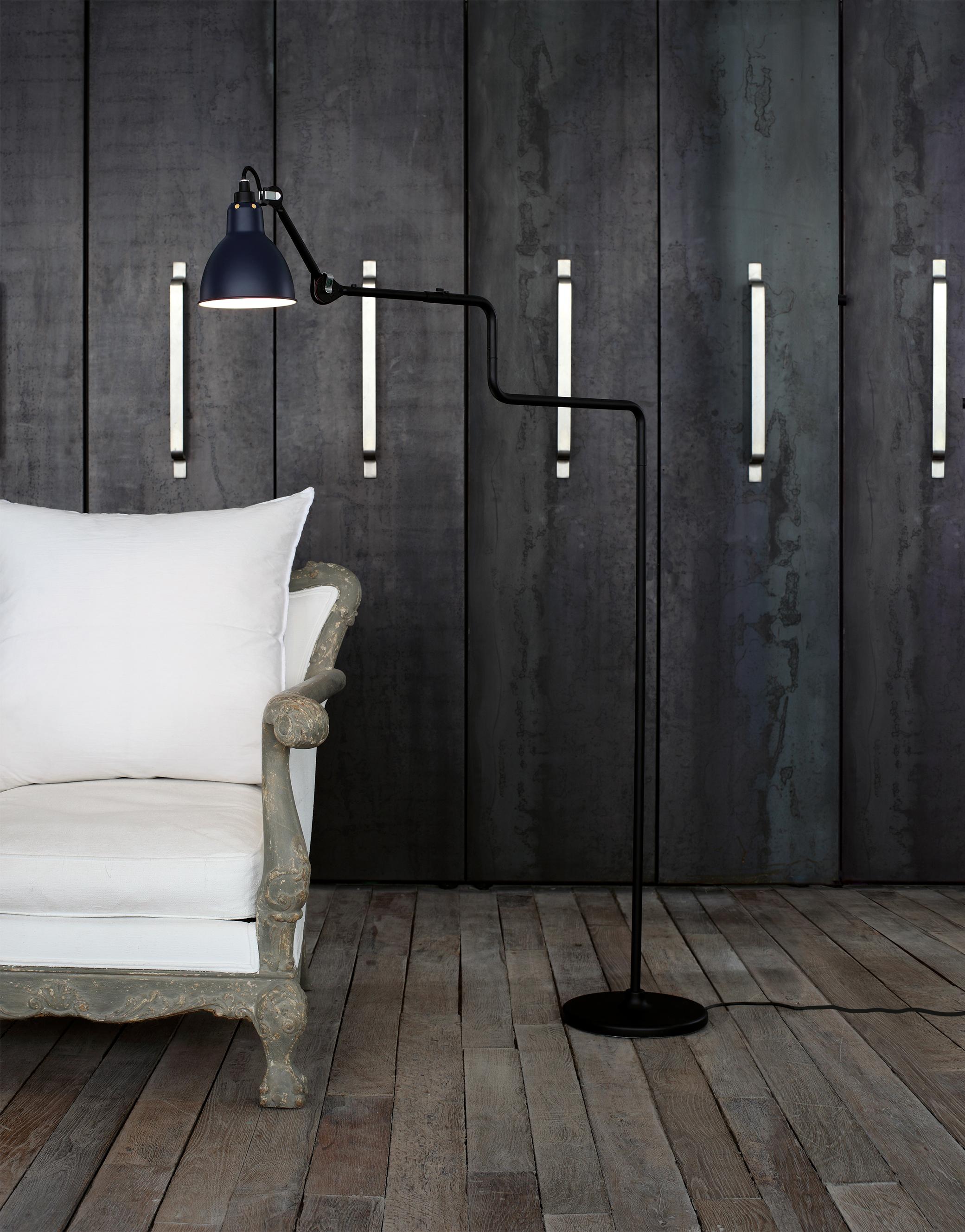 Contemporary DCW Editions La Lampe Gras N°411 Floor Lamp in Black Arm and Blue Shade For Sale