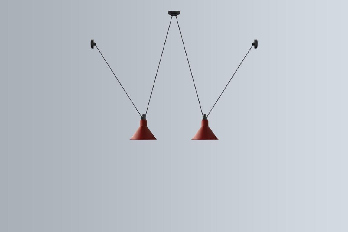 DCW Editions Les Acrobates N°324 Large Conic Pendant Lamp in Black Steel Arm and Black Shade by Bernard-Albin Gras
 
 Les Acrobates de GRAS are adept at doing tricks high in the air, way above the ground. The high wire flyers (Nº323, Nº324, Nº325,