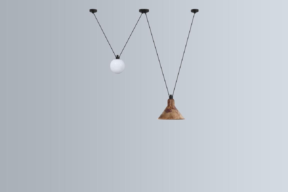 DCW Editions Les Acrobates N°324 Pendant Lamp in Black Arm and Large Glassball In New Condition For Sale In Brooklyn, NY