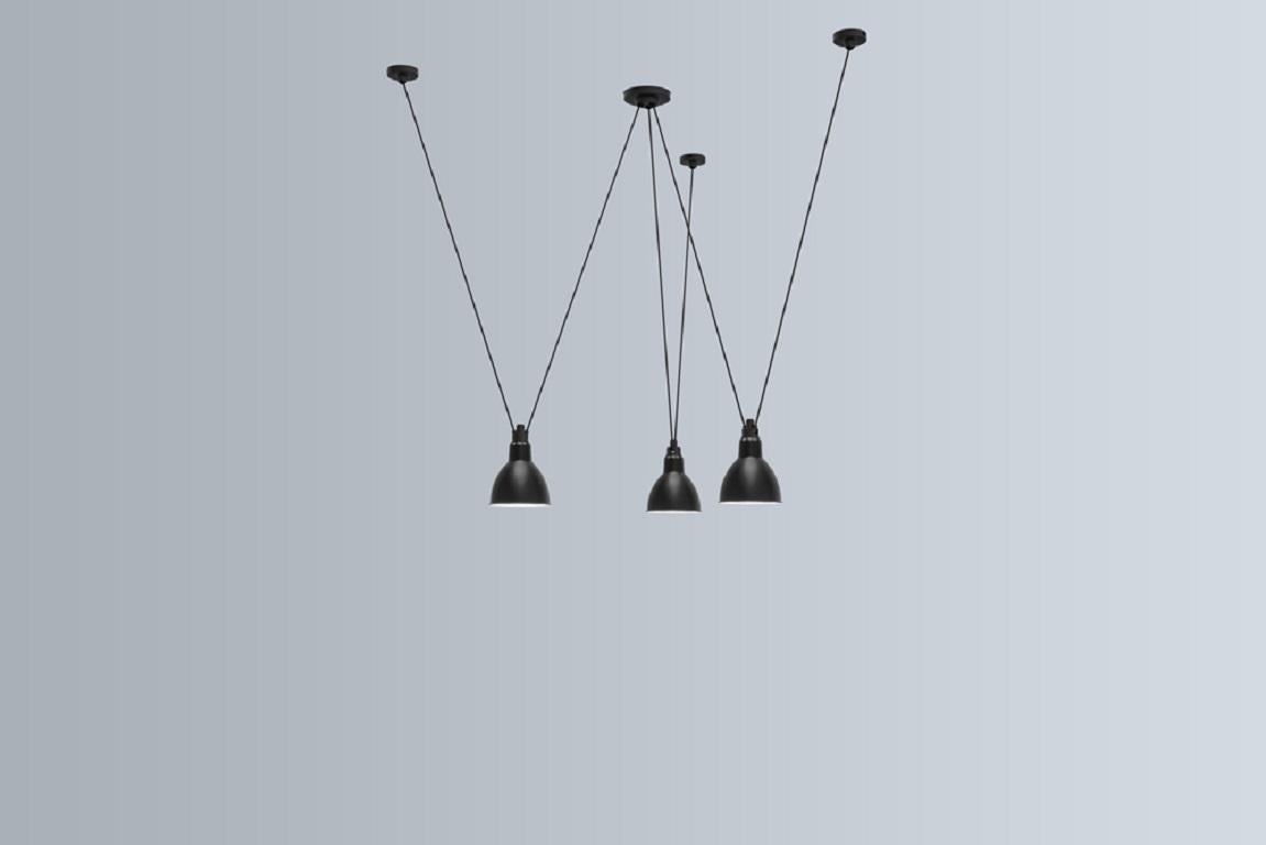 DCW Editions Les Acrobates N°325 Large Round Pendant Lamp in Black Steel Arm and Black Shade by Bernard-Albin Gras
 
 Les Acrobates de GRAS are adept at doing tricks high in the air, way above the ground. The high wire flyers (Nº323, Nº324, Nº325,