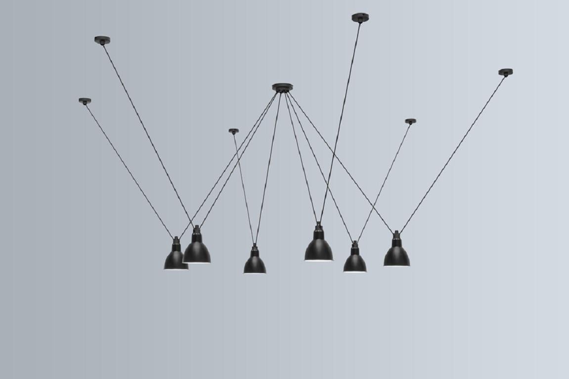 DCW Editions Les Acrobates N°326 Large Round Pendant Lamp in Black Steel Arm and Black Shade by Bernard-Albin Gras
 
 Les Acrobates de GRAS are adept at doing tricks high in the air, way above the ground. The high wire flyers (Nº323, Nº324, Nº325,