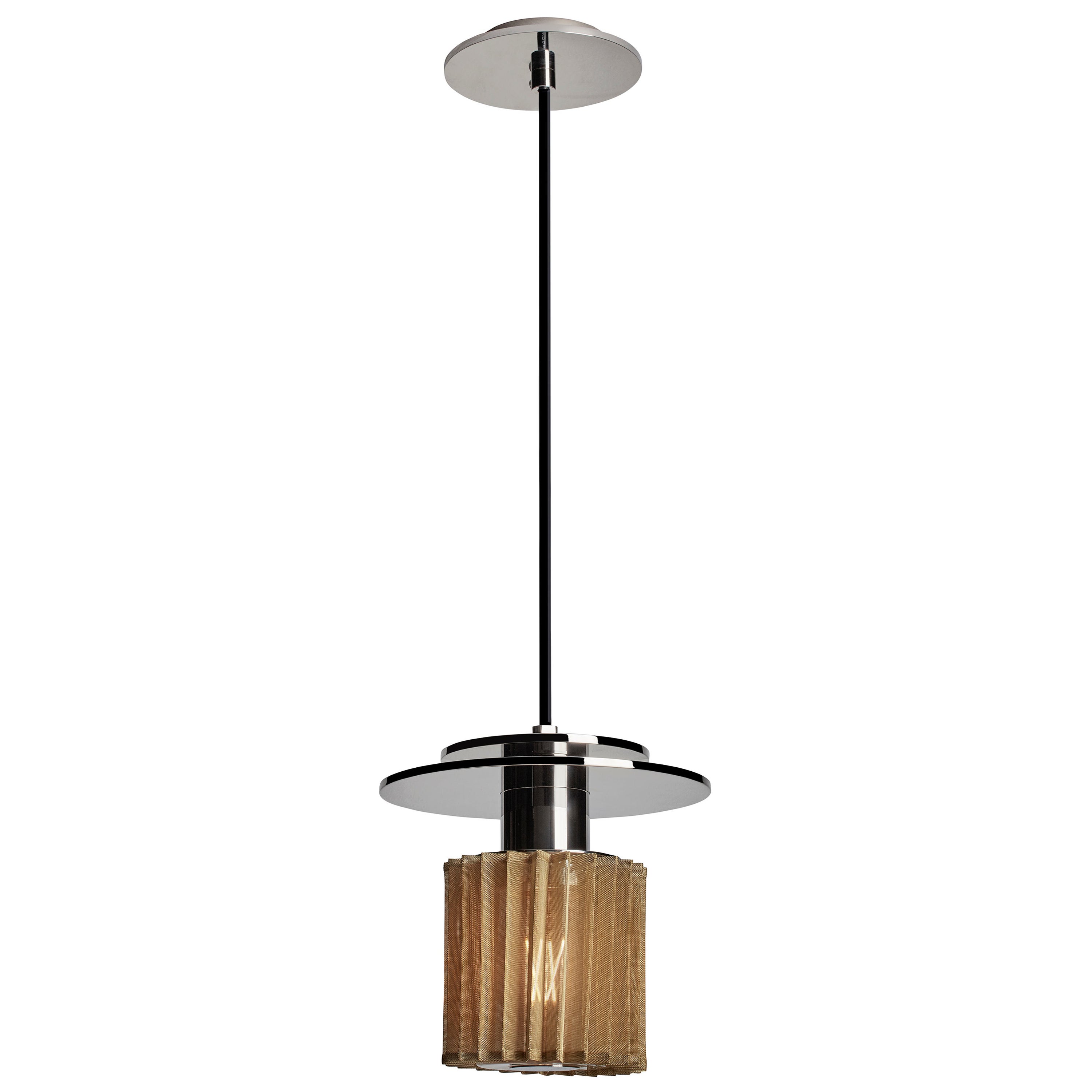 Lampada a sospensione Small In The Sun di DCW Editions con corpo in acciaio argentato e rete dorata