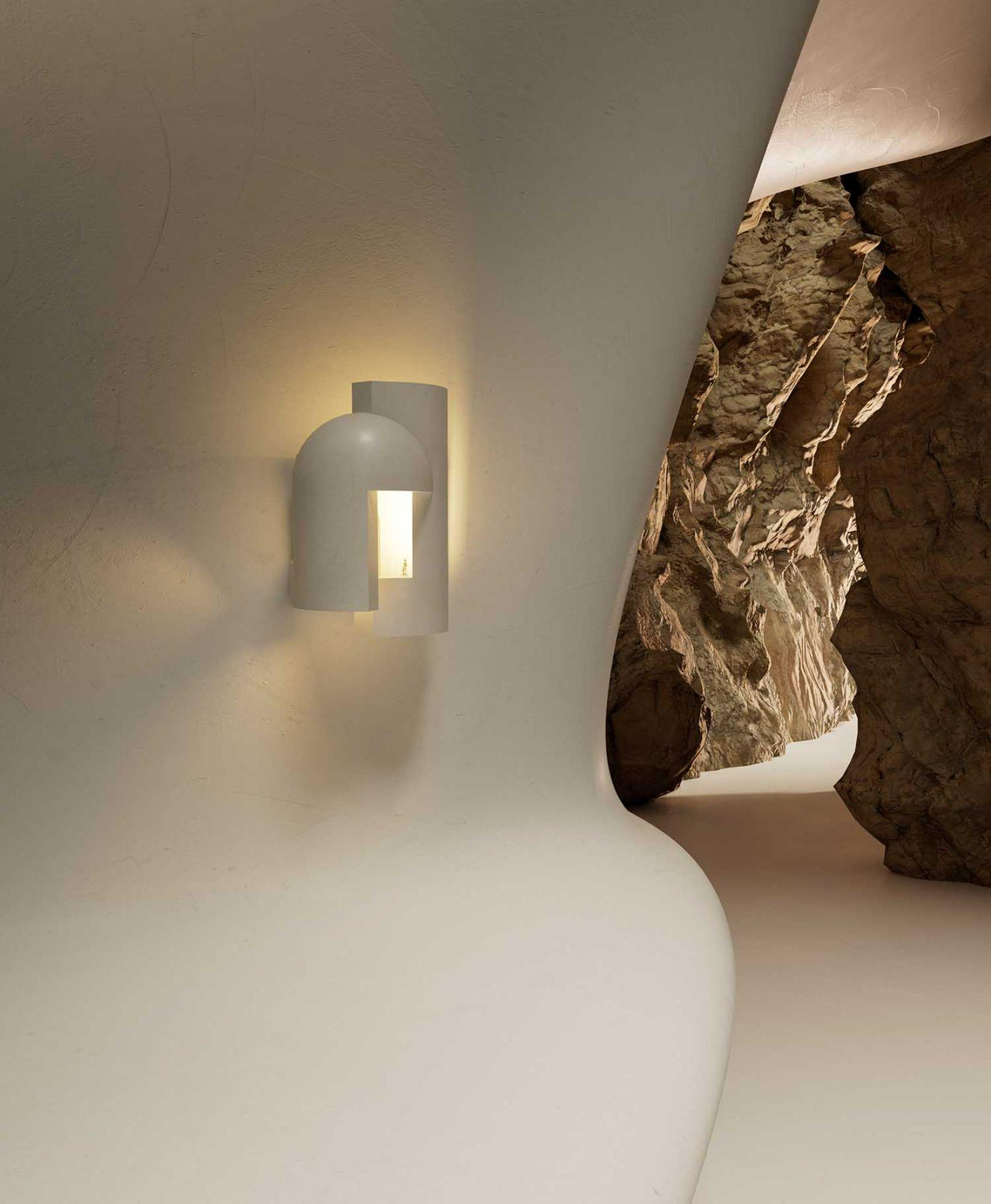 DCW Editions Soul Story 1 Wall Lamp in White Plaster by Charles Kalpakian
 
 Plaster lamp intended as wall lamps and designed to be scrutinised as if entering a dark alley at dusk and suddenly being pierced with a surreal ray of light.
 A