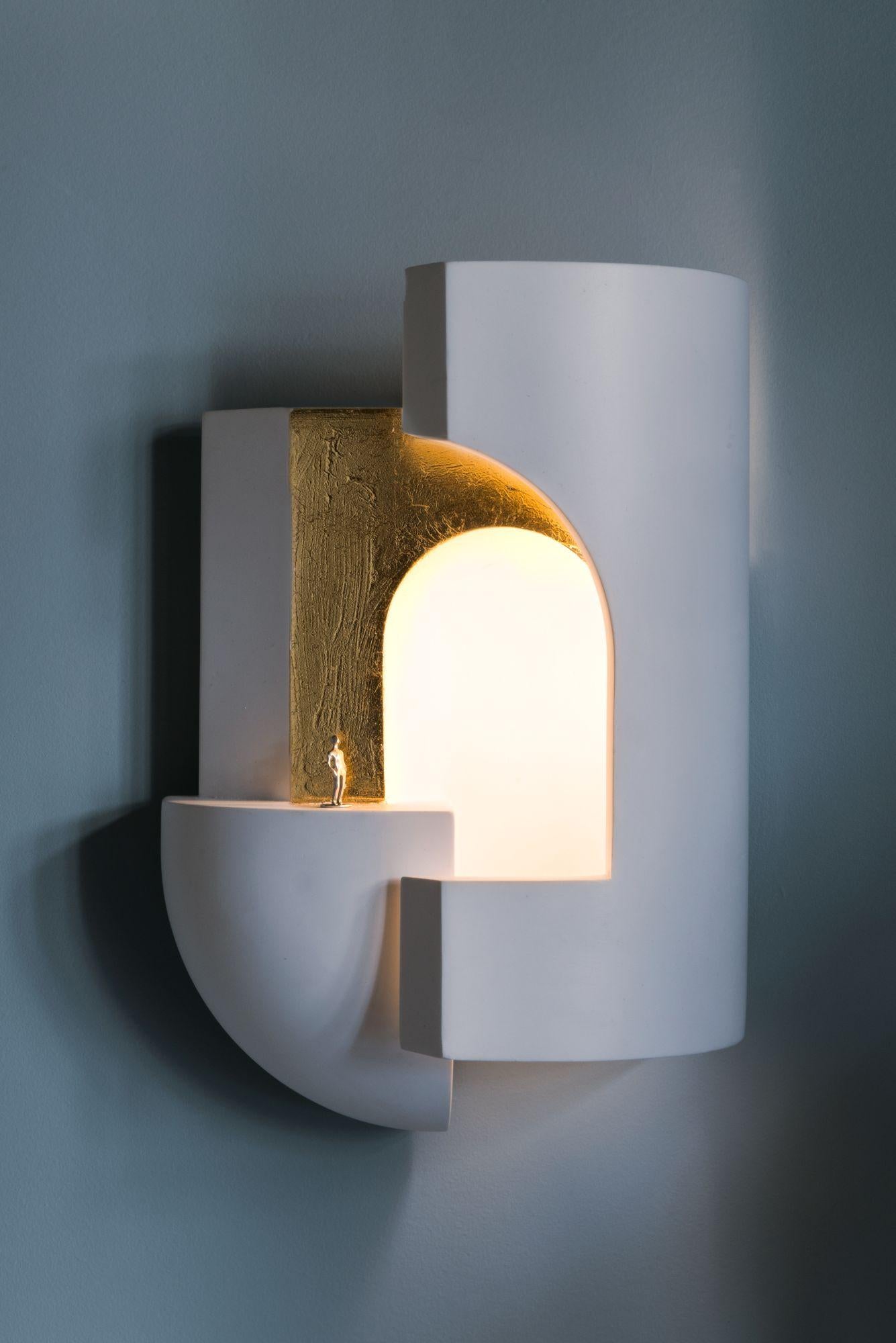 Contemporary DCW Editions Soul Story 2 Wall Lamp in White and Gold Leaf by Charles Kalpakian For Sale