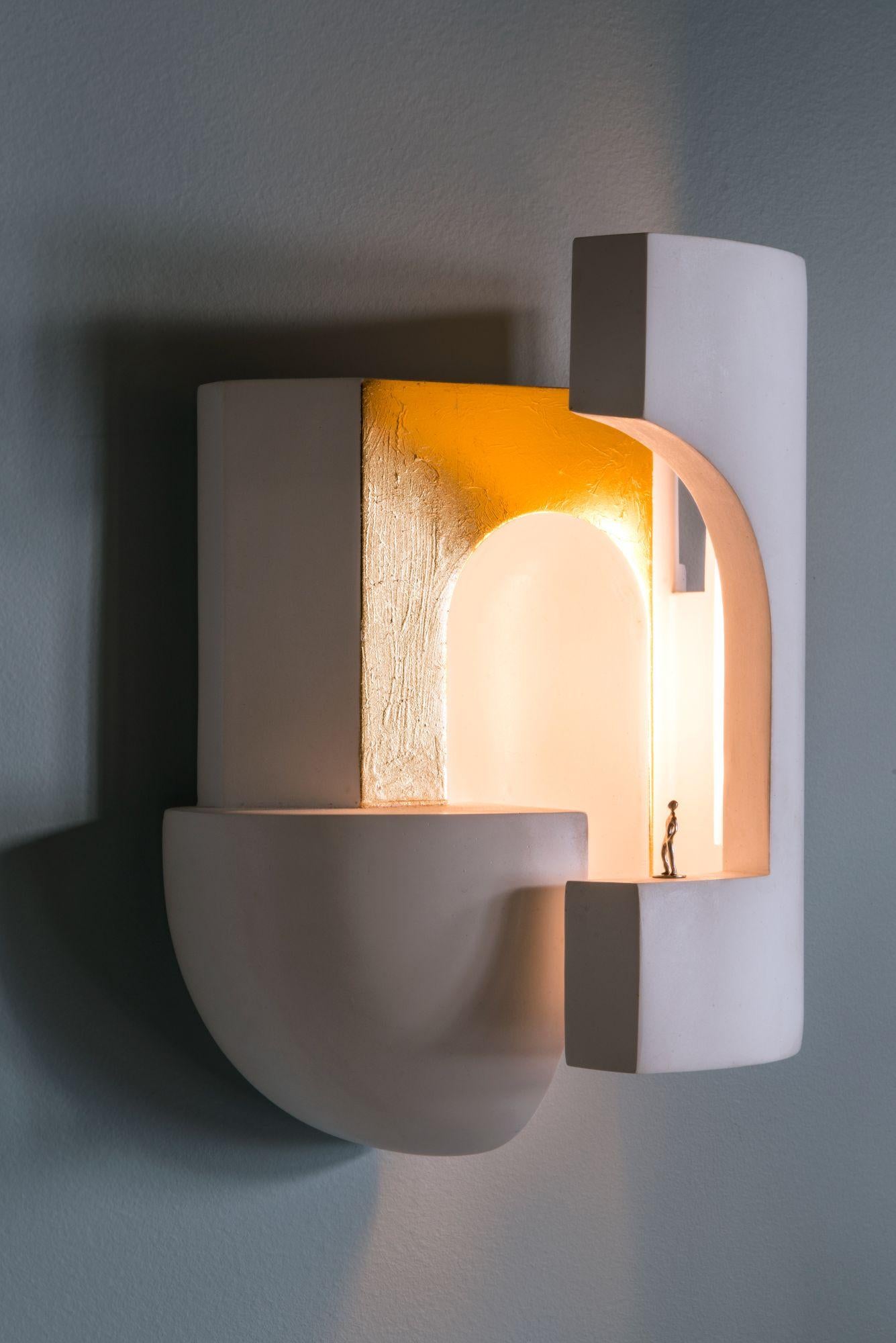 Plaster DCW Editions Soul Story 2 Wall Lamp in White and Gold Leaf by Charles Kalpakian For Sale