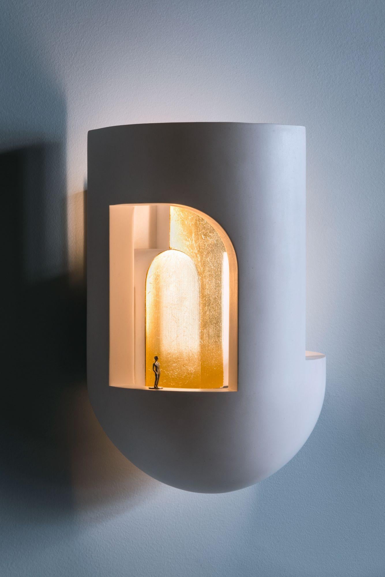 Plaster DCW Editions Soul Story 3 Wall Lamp in White and Gold Leaf by Charles Kalpakian For Sale
