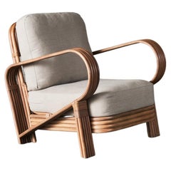 Bamboo Lounge Chair Beige Linen Upholstery