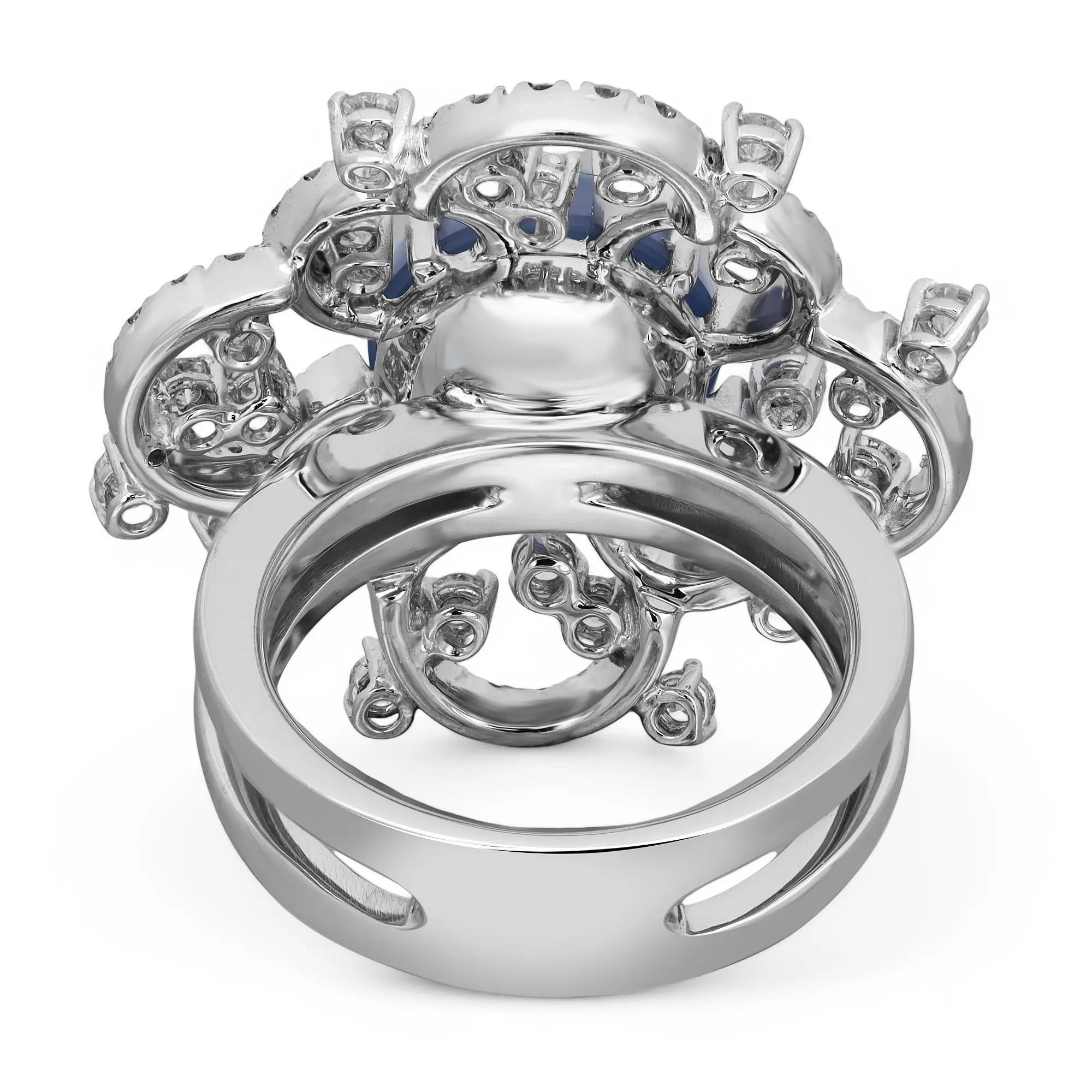 DD David & Delucchi Gioielli Cocktail-Ring aus 18 Karat Weißgold mit Diamanten und Mondsteinen (Moderne) im Angebot