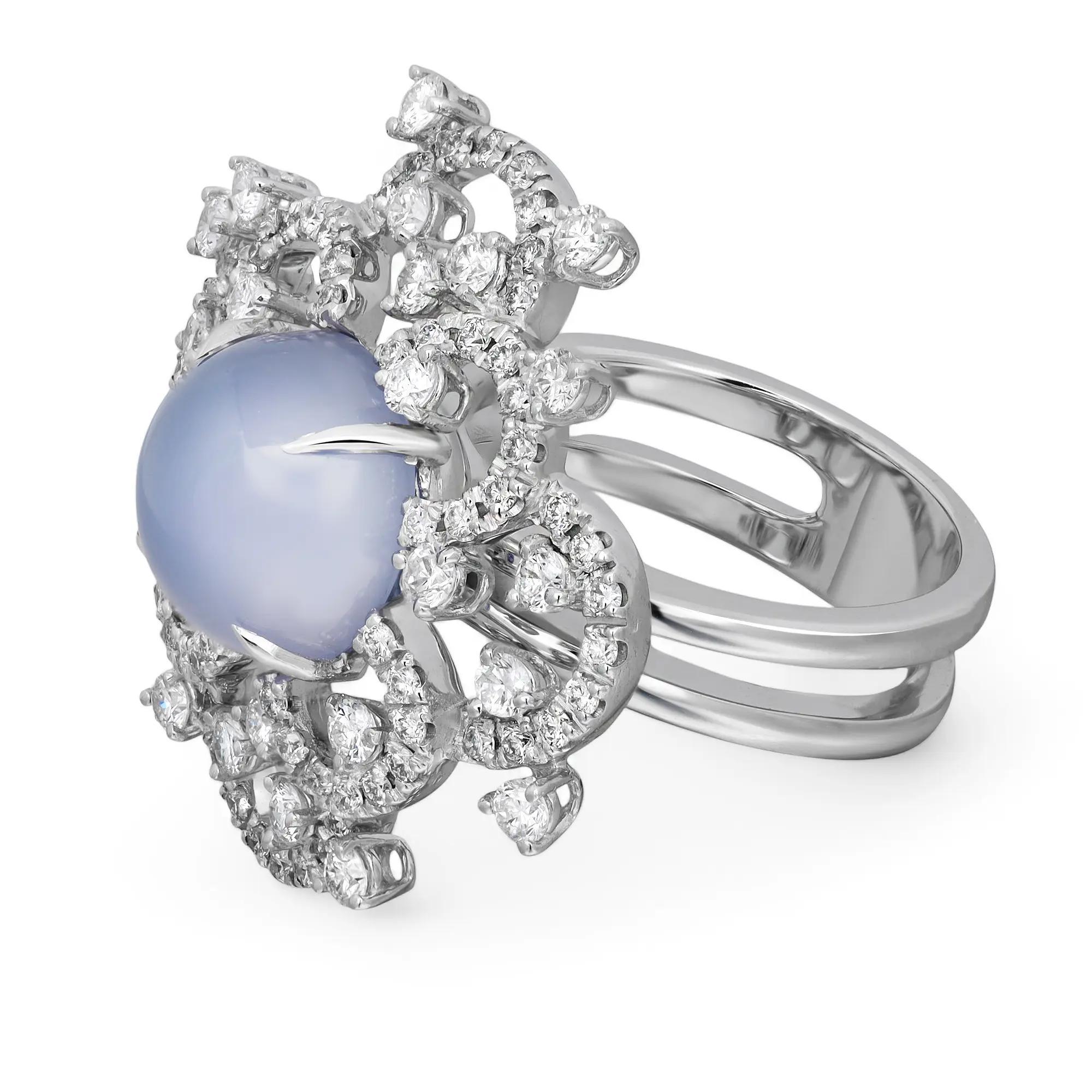 DD David & Delucchi Gioielli Cocktail-Ring aus 18 Karat Weißgold mit Diamanten und Mondsteinen (Rundschliff) im Angebot