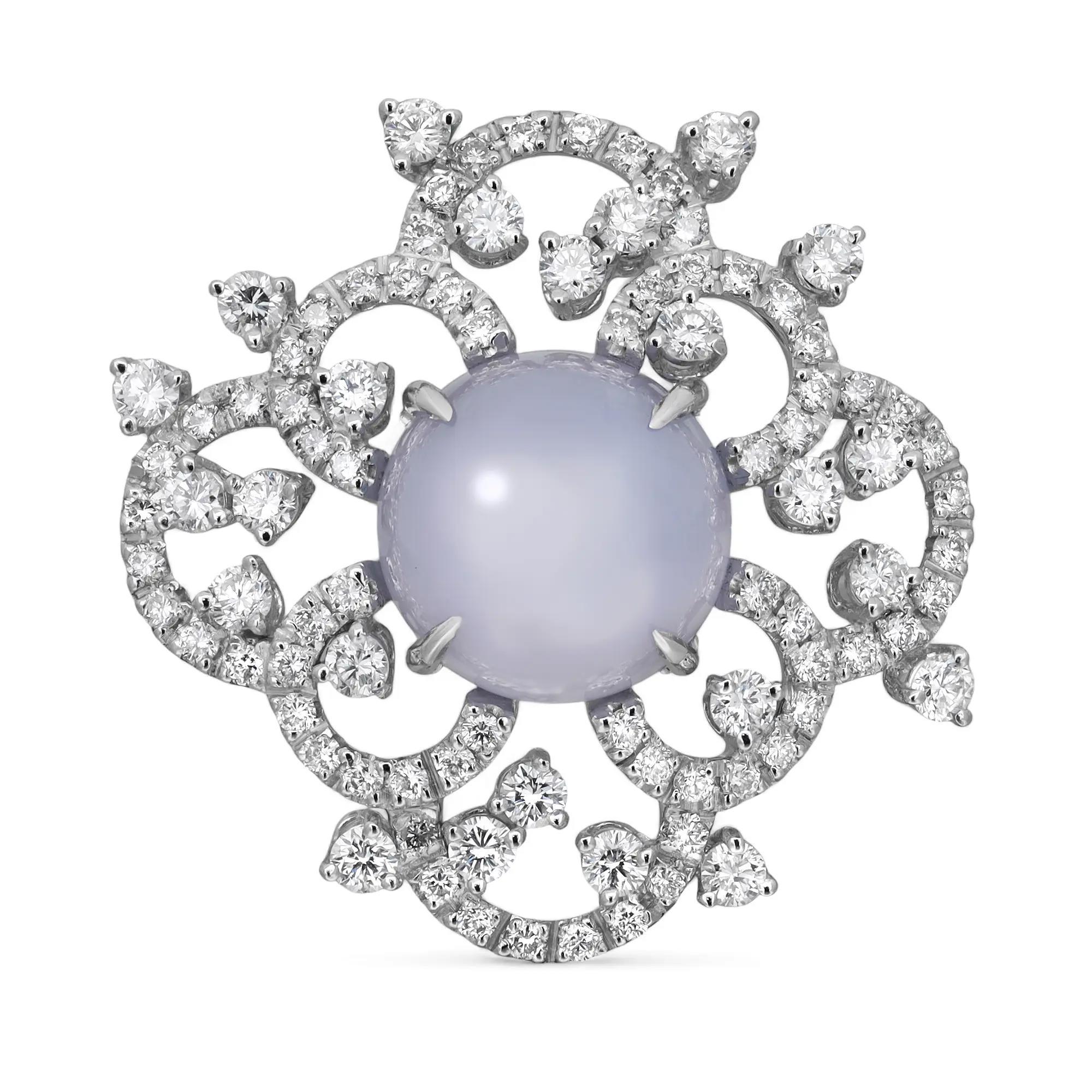 DD David & Delucchi Gioielli Cocktail-Ring aus 18 Karat Weißgold mit Diamanten und Mondsteinen