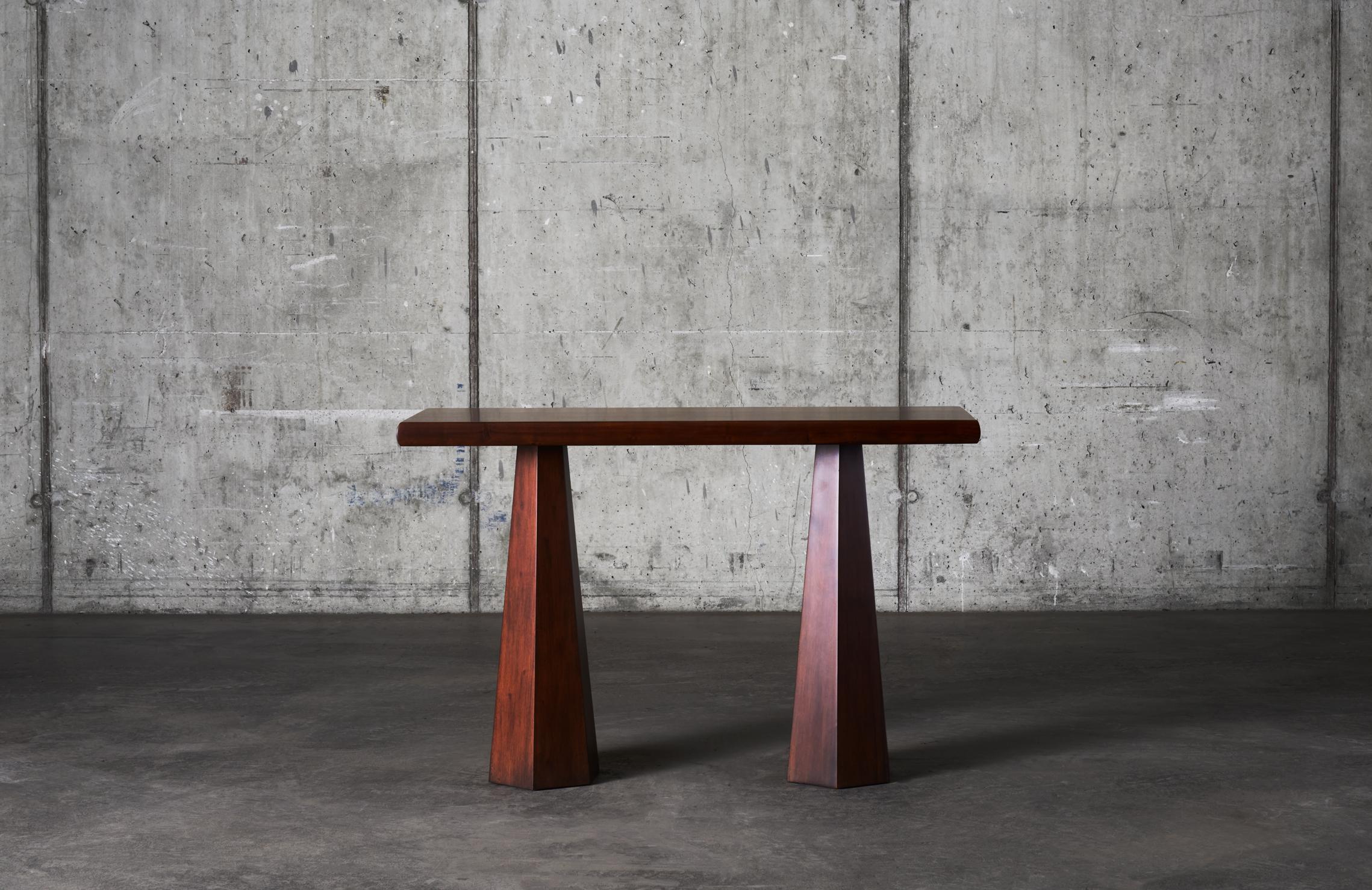 Stained Modern Hexagon shaped Console Table Cultivated Mahogany