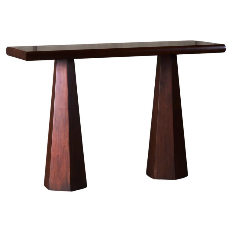 Modern Hexagon shaped Console Table Cultivated Mahogany For Sale