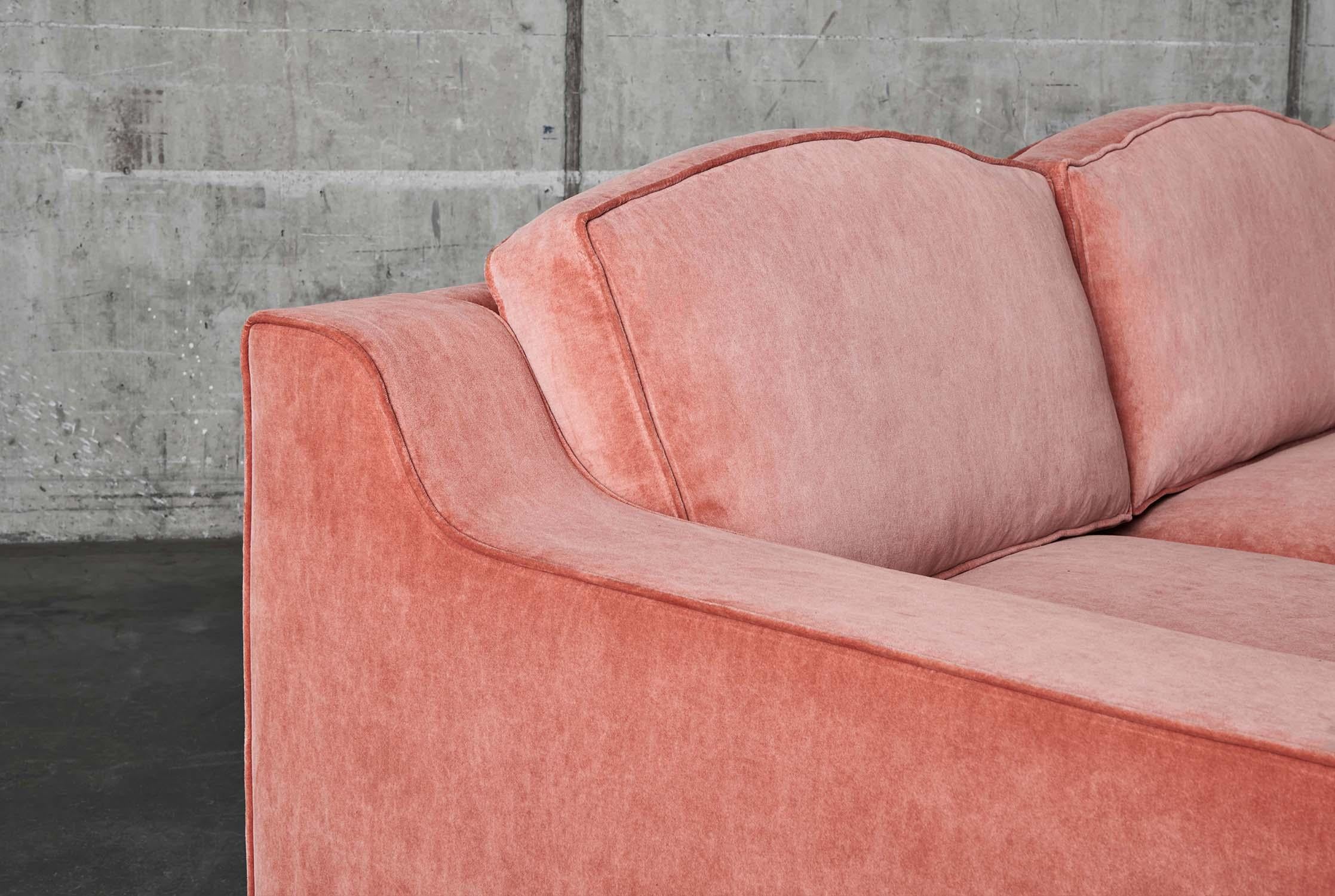 Lola, named after our daughter. The sofa consists of a frame in solid beech and plywood and has loose cushions with layers of different cold foam, polyether, fiber filling and down for a firm as well as comfortable sofa in one. DD Lola Sofa has an